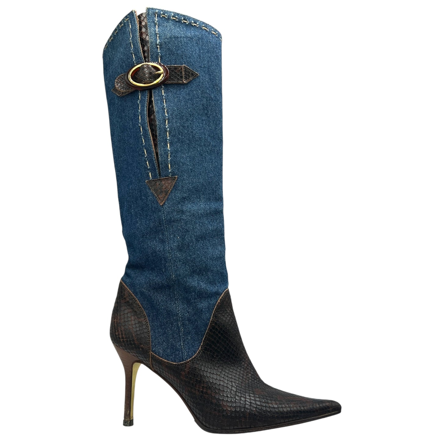 D&G Dolce & Gabbana Denim & Snakeskin Heeled Boots - Outfit Repeater