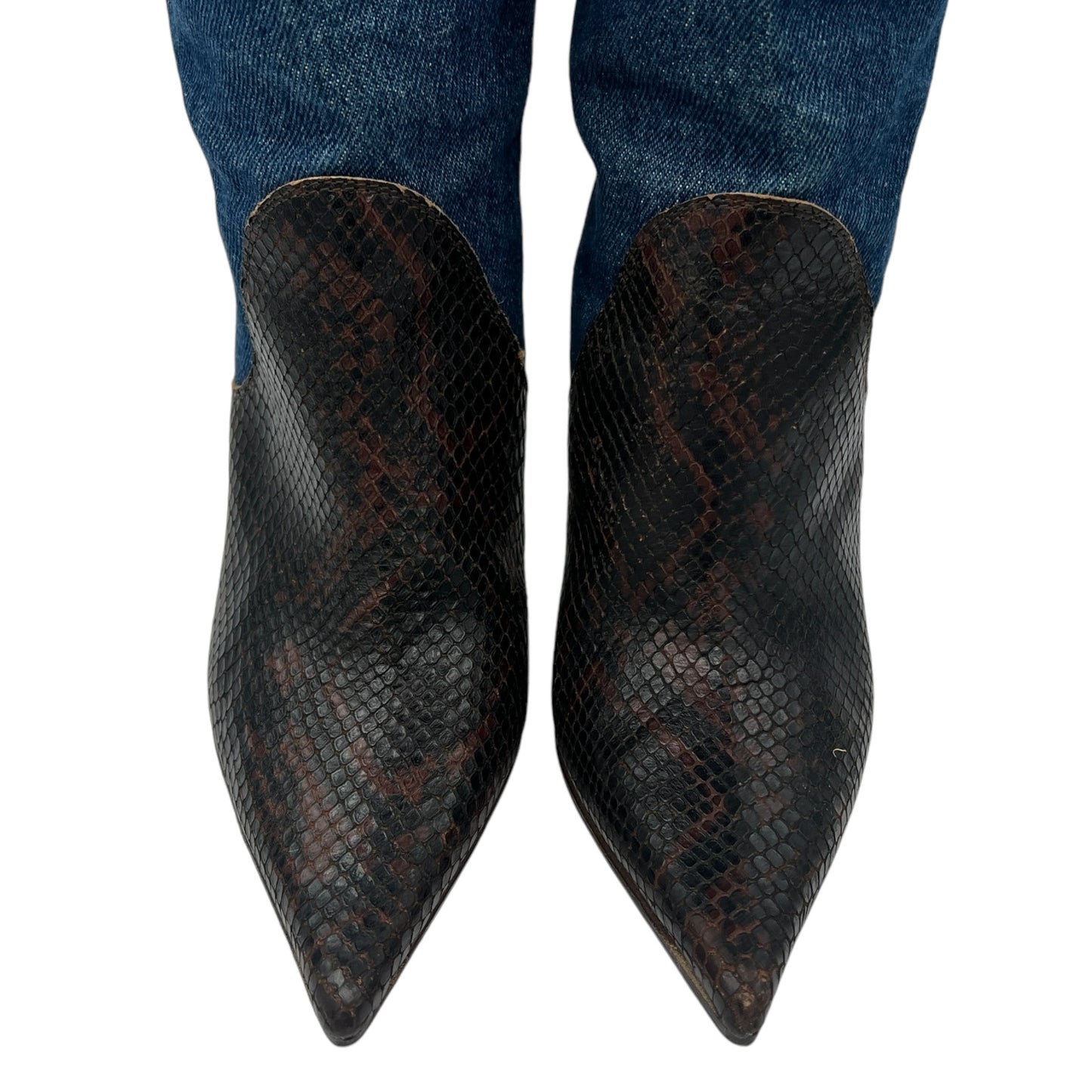 D&G Dolce & Gabbana Denim & Snakeskin Heeled Boots - Outfit Repeater