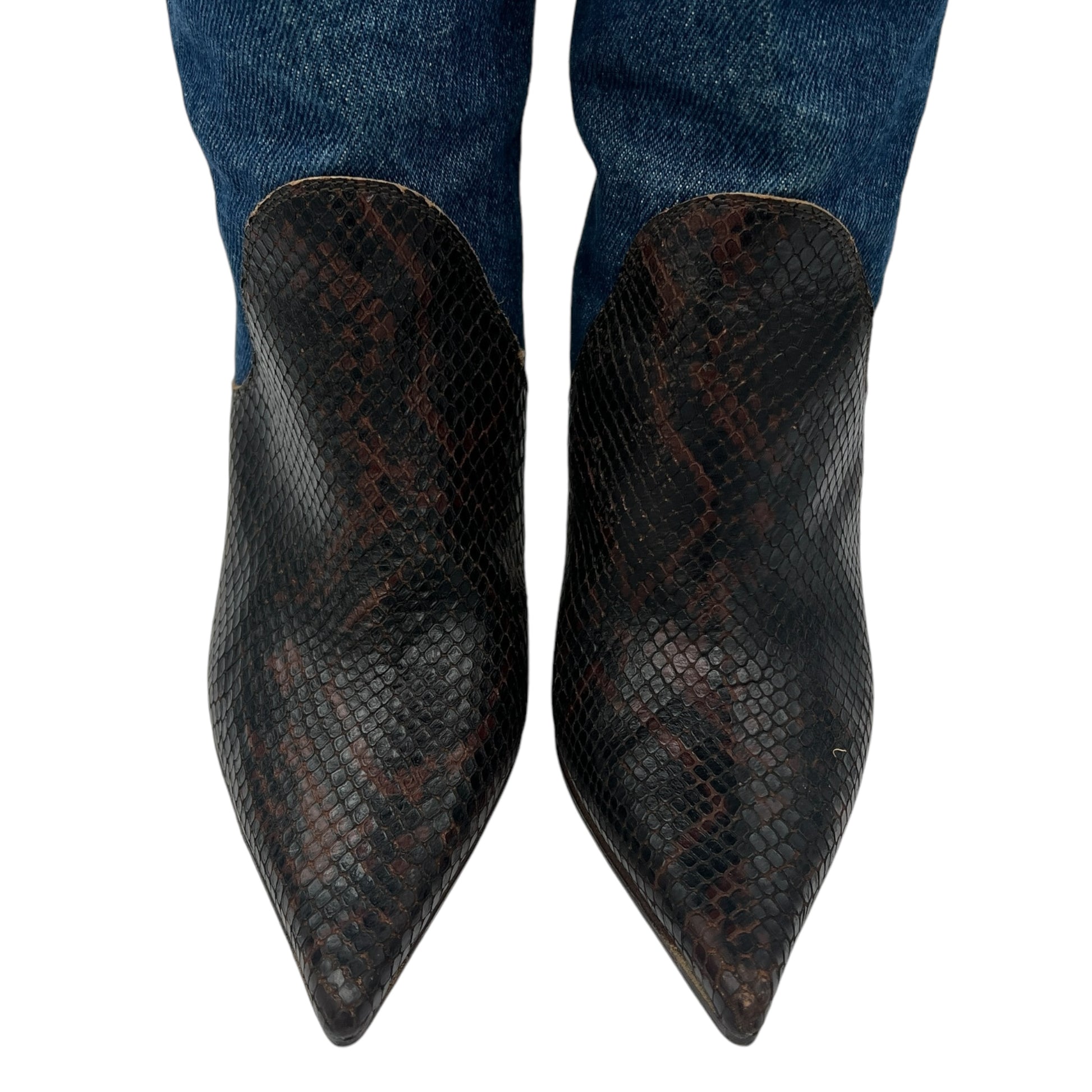 D&G Dolce & Gabbana Denim & Snakeskin Heeled Boots - Outfit Repeater