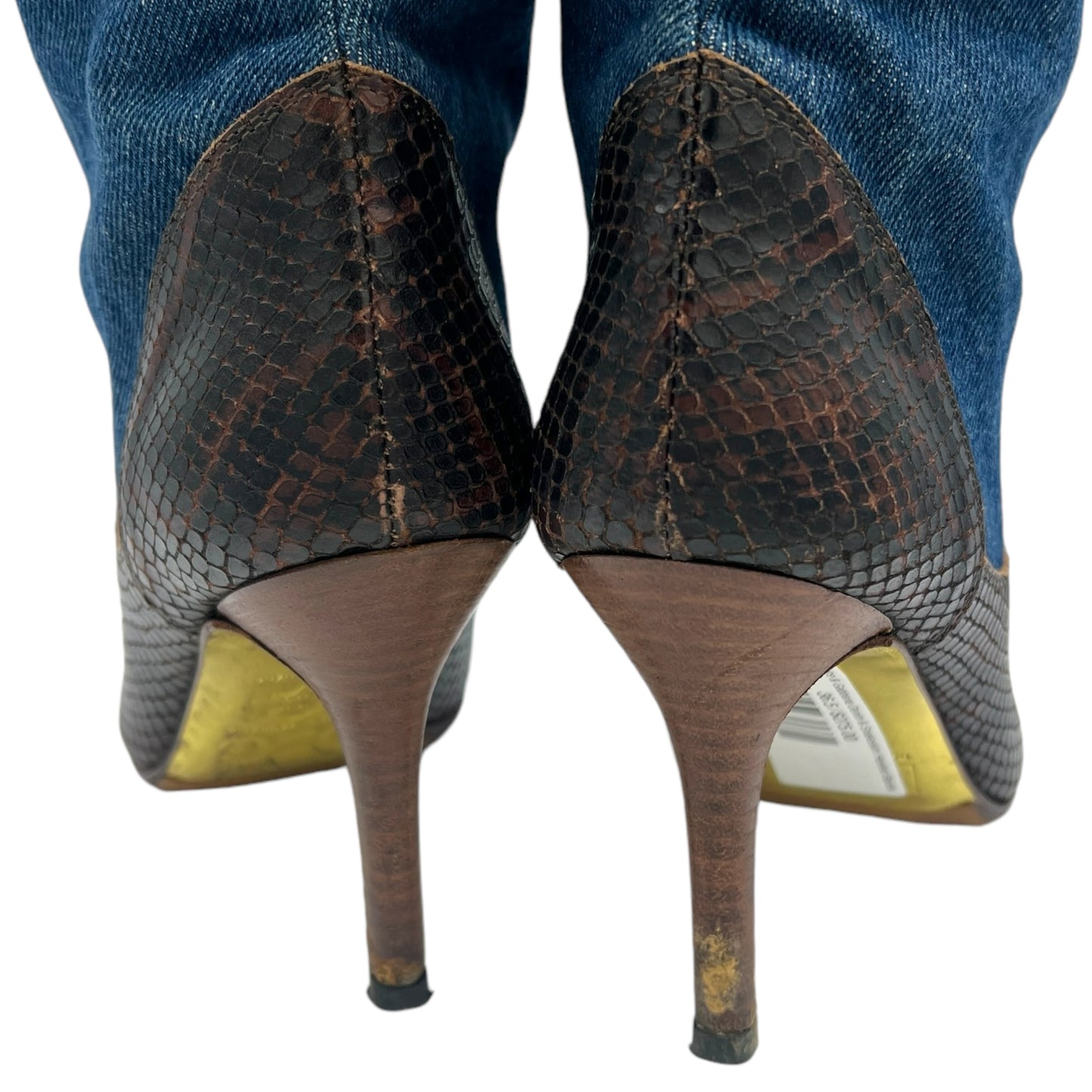 D&G Dolce & Gabbana Denim & Snakeskin Heeled Boots - Outfit Repeater