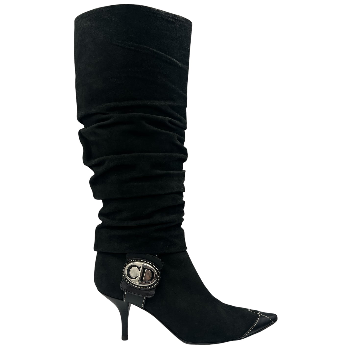 Christian Dior Black Suede Heeled Pointed Toe Boots