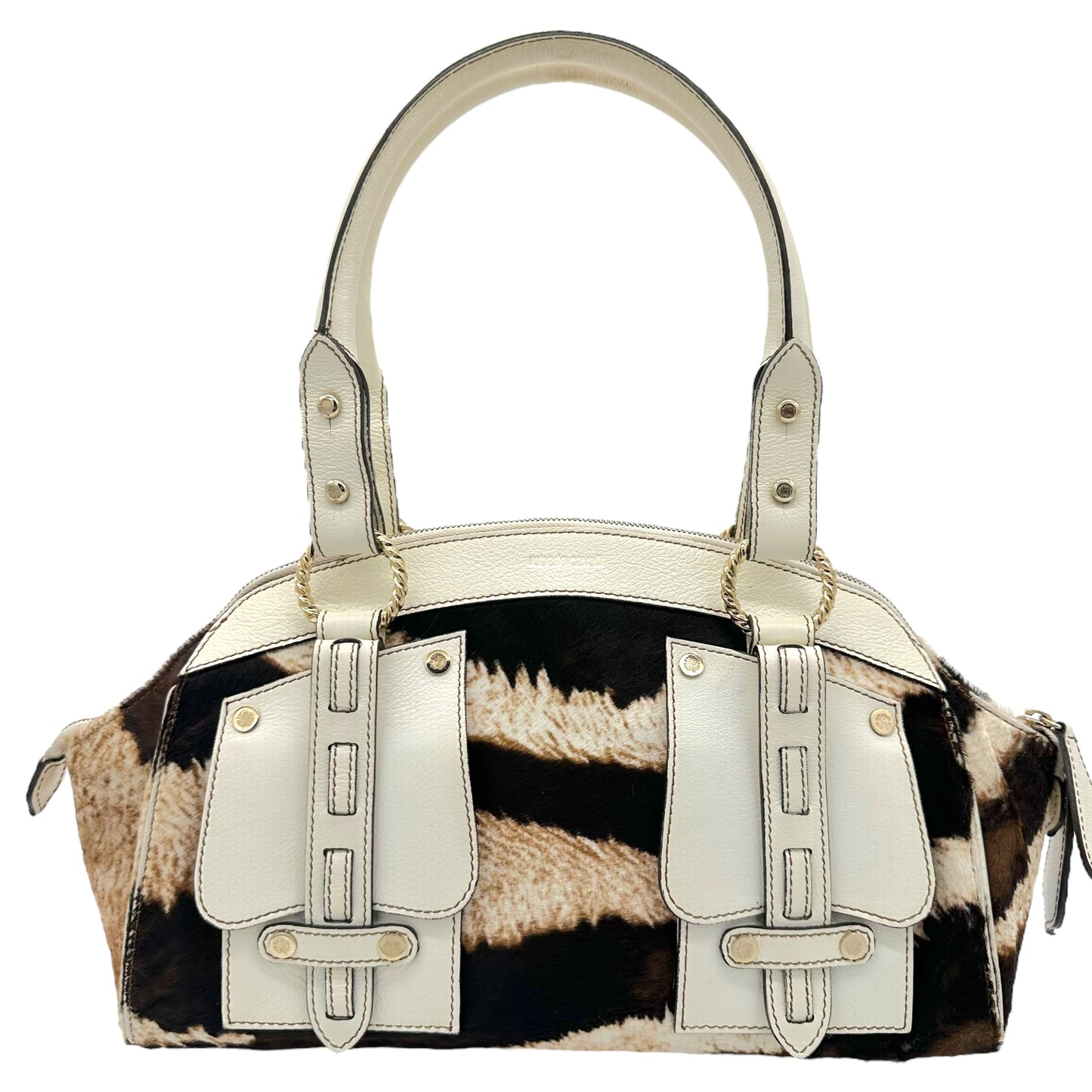 Roberto Cavalli Brown Zebra Print Ponyhair Shoulder Bag