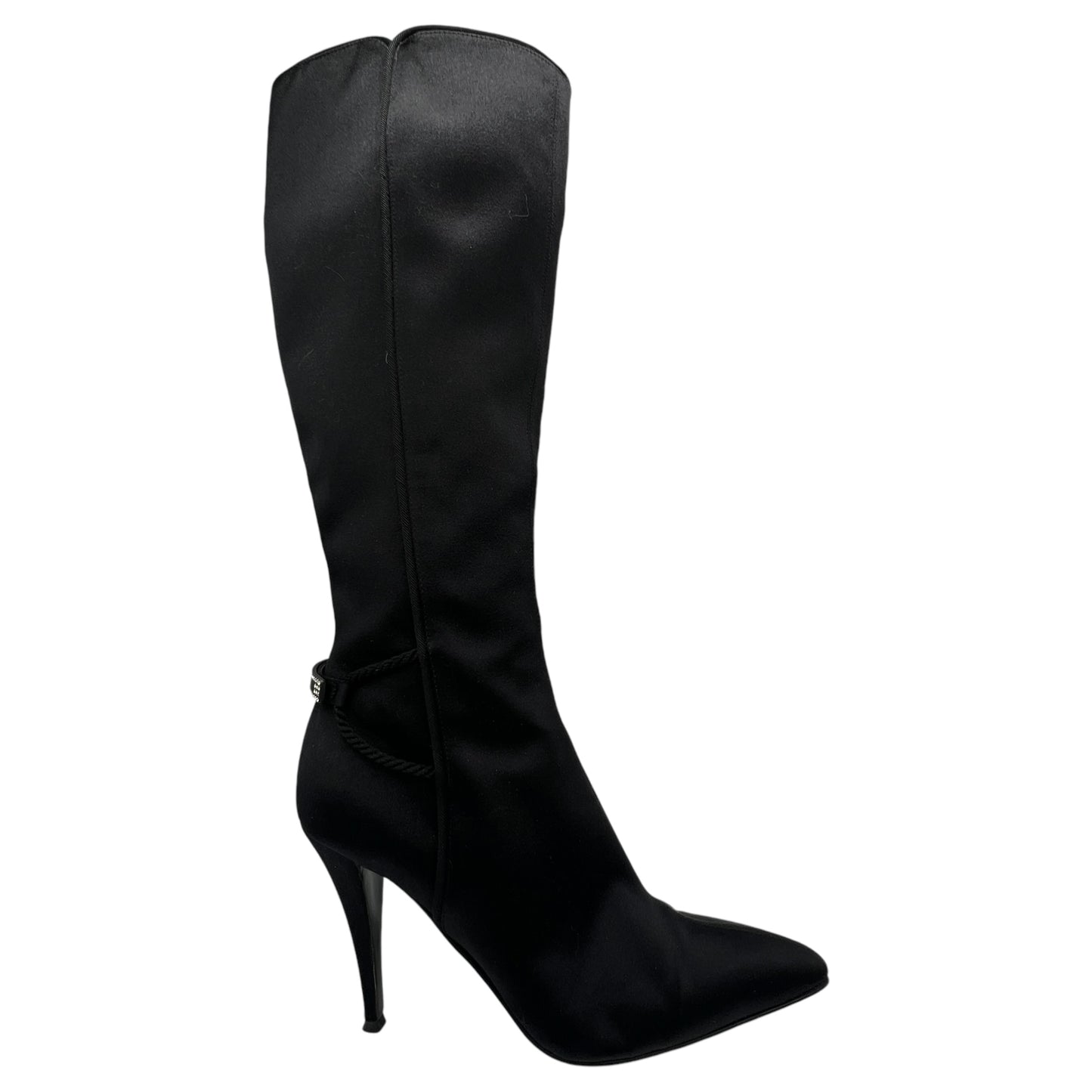 Roberto Cavalli Black Satin Pointed Toe Heeled Boots