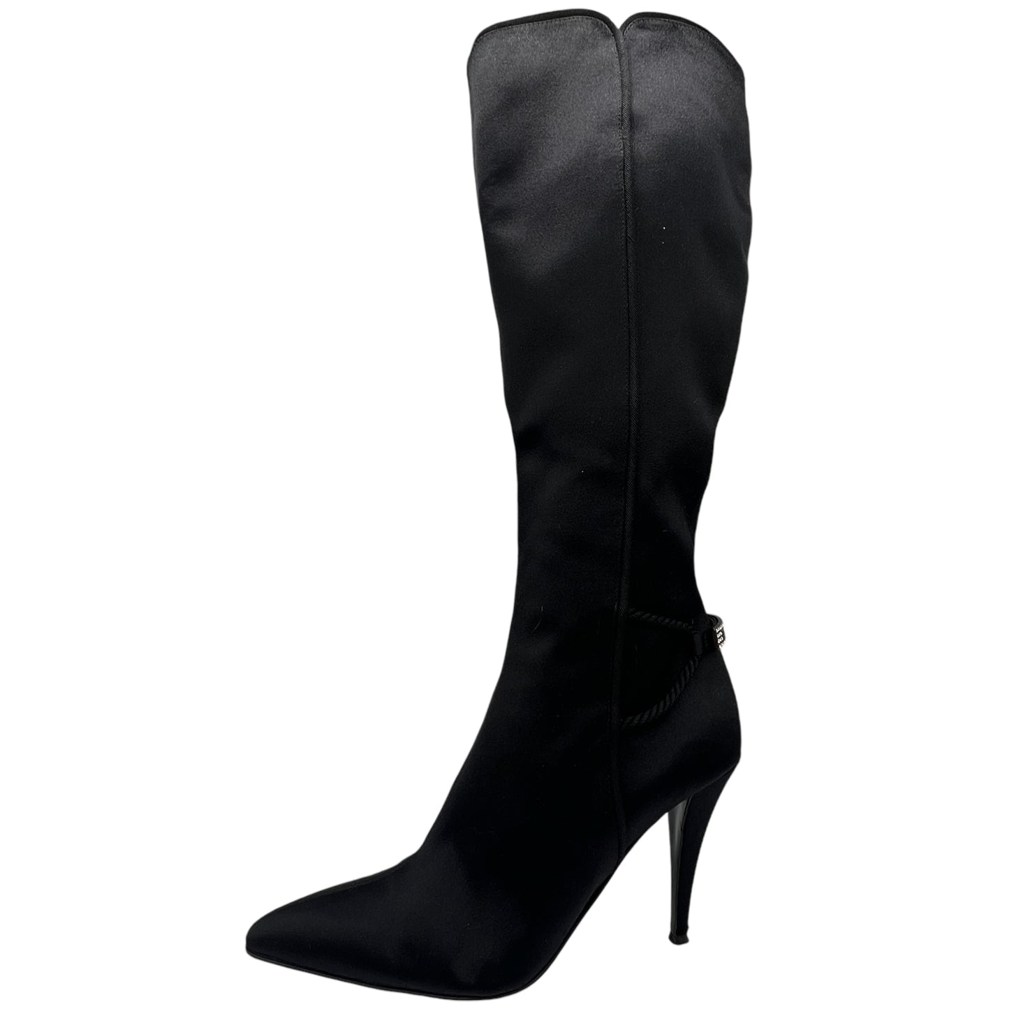 Roberto Cavalli Black Satin Pointed Toe Heeled Boots