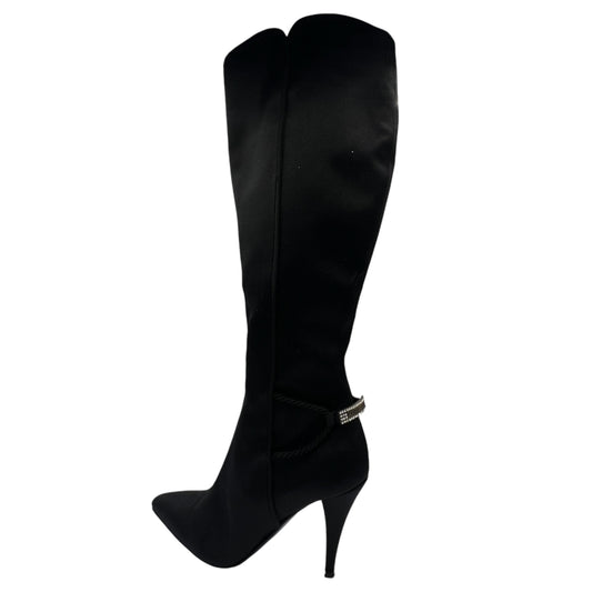 Roberto Cavalli Black Satin Pointed Toe Heeled Boots