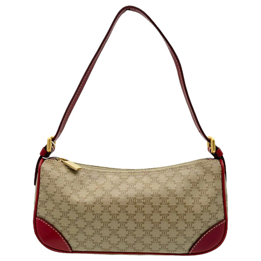 Celine Beige Macadam Monogram & Burgundy Leather Pochette - Outfit Repeater