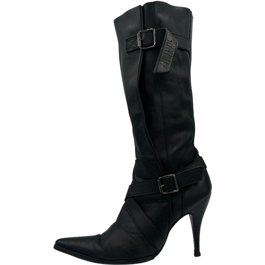 D&G Dolce & Gabbana Black Slouchy Leather Heeled Boots