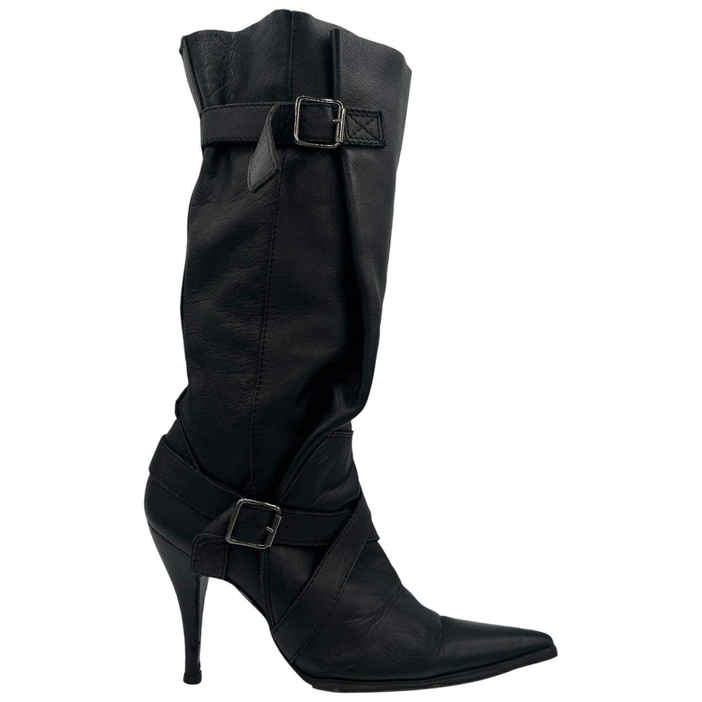 D&G Dolce & Gabbana Black Slouchy Leather Heeled Boots