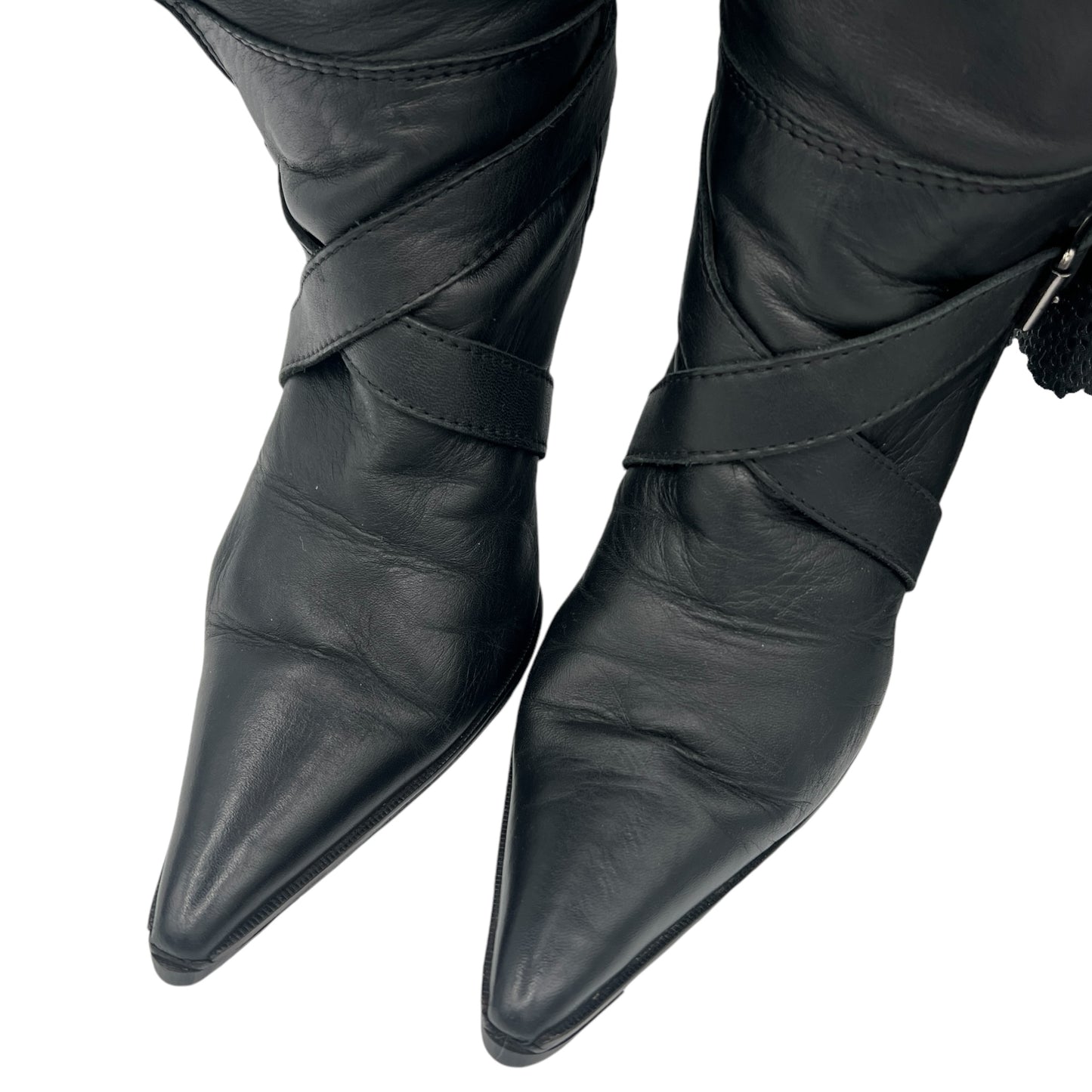 D&G Dolce & Gabbana Black Slouchy Leather Heeled Boots