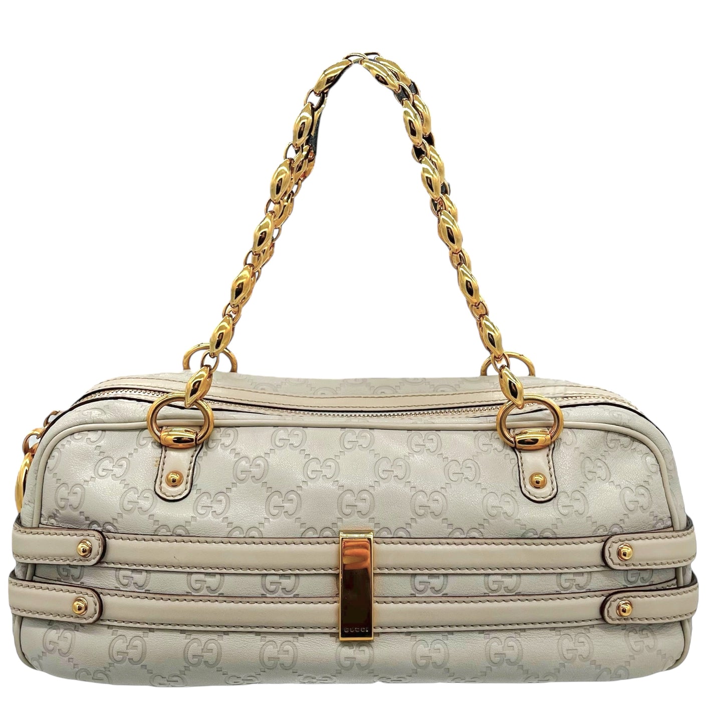 Gucci 120th Anniversary Guccisima Ivory Leather & Gold Chain Shoulder Bag