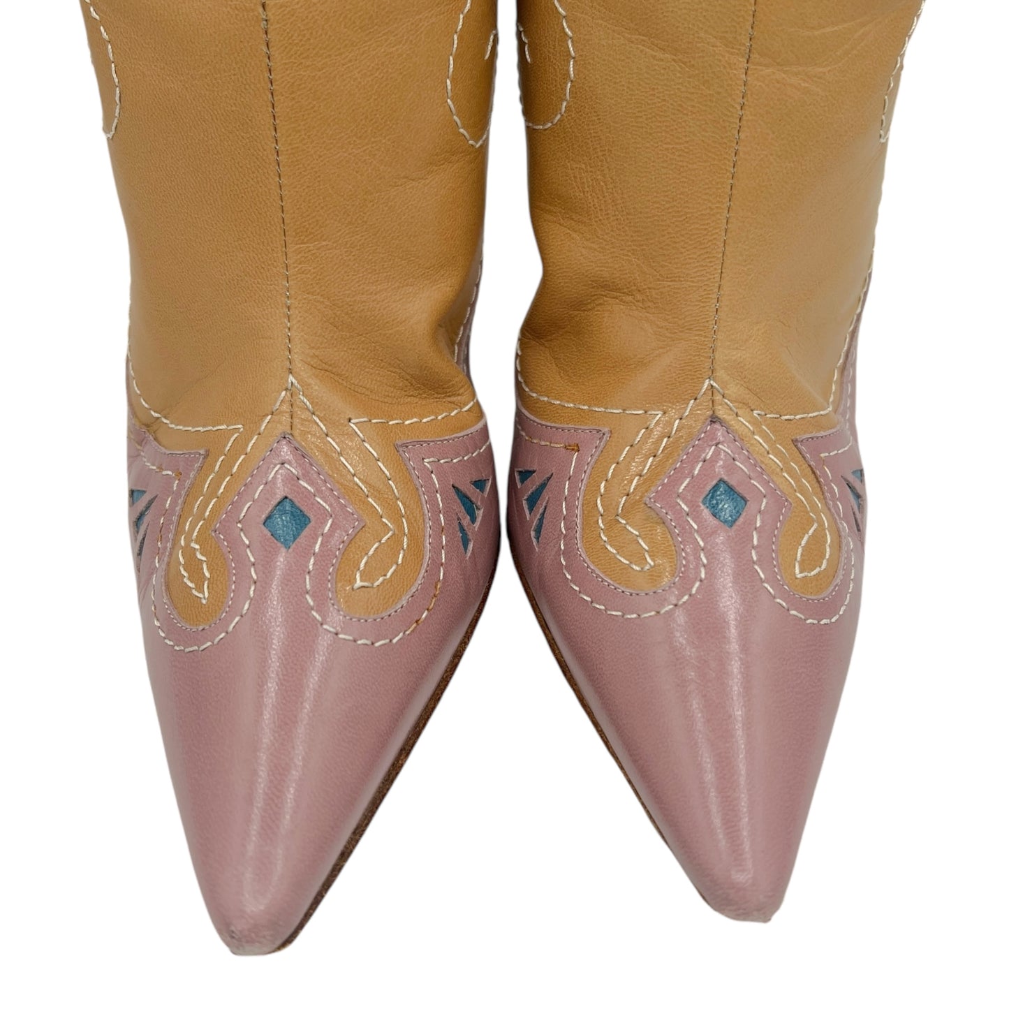 Jimmy Choo Tan Leather Embroidered Heeled Western Boots