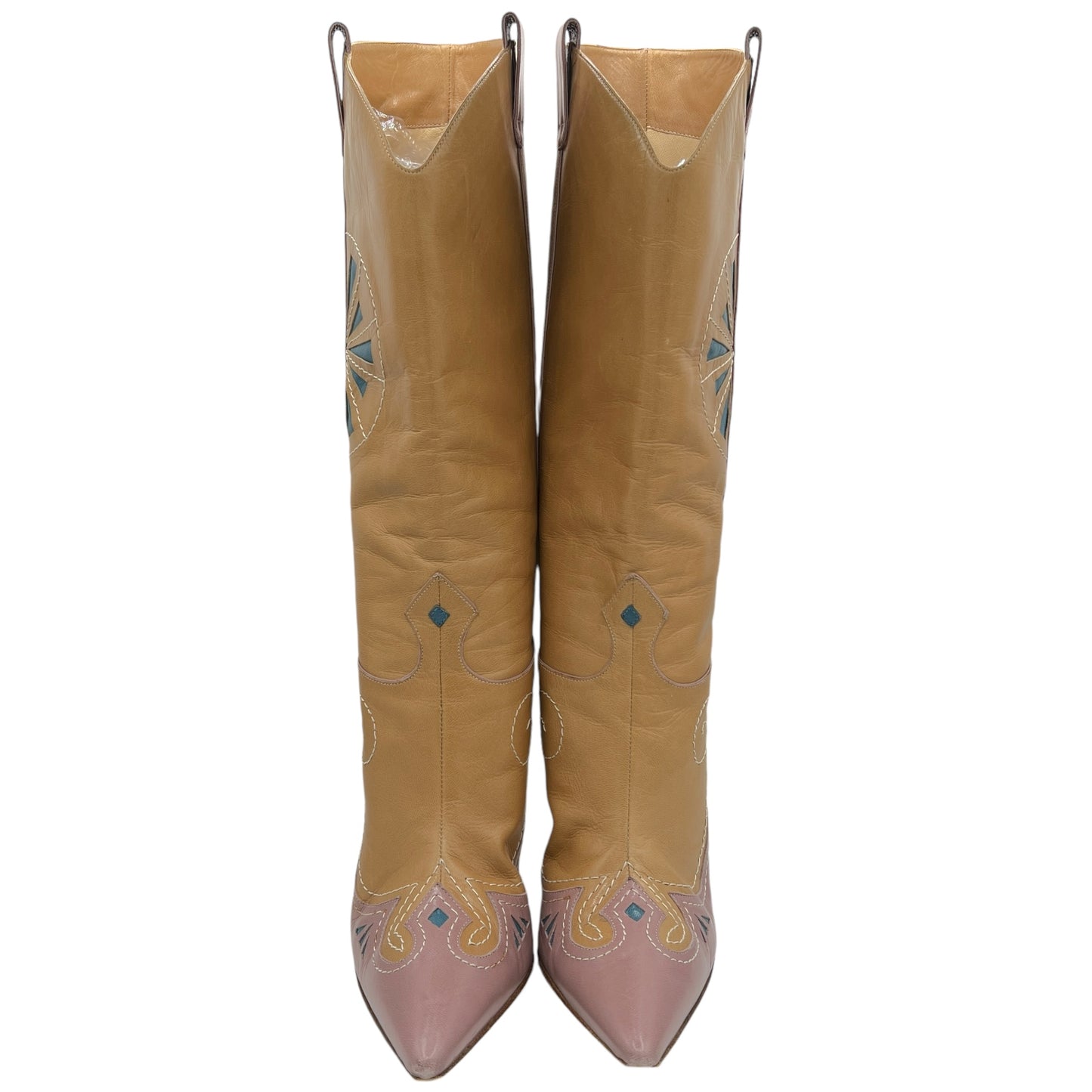 Jimmy Choo Tan Leather Embroidered Heeled Western Boots