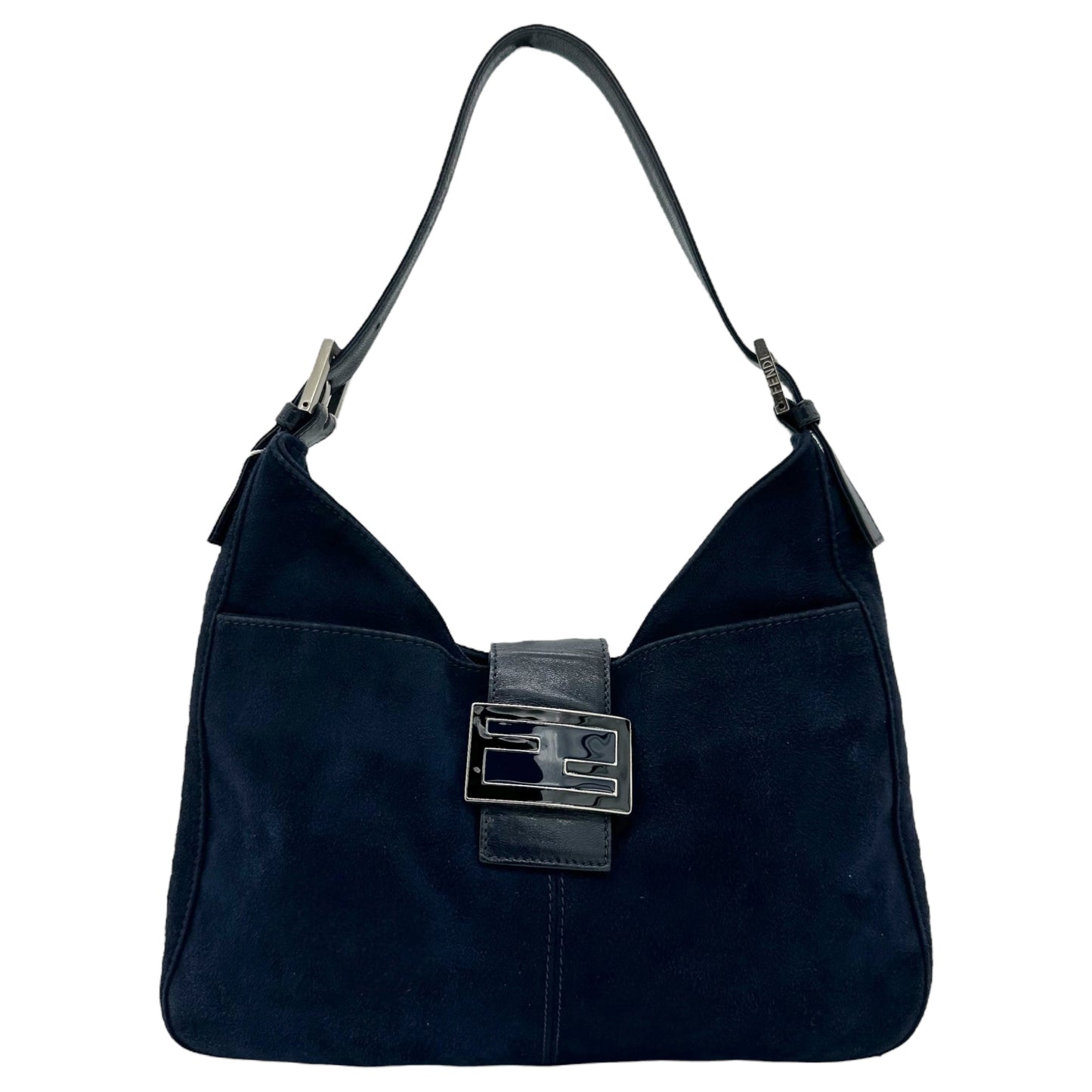 Fendi Navy Blue Suede Baguette Shoulder Bag - Outfit Repeater