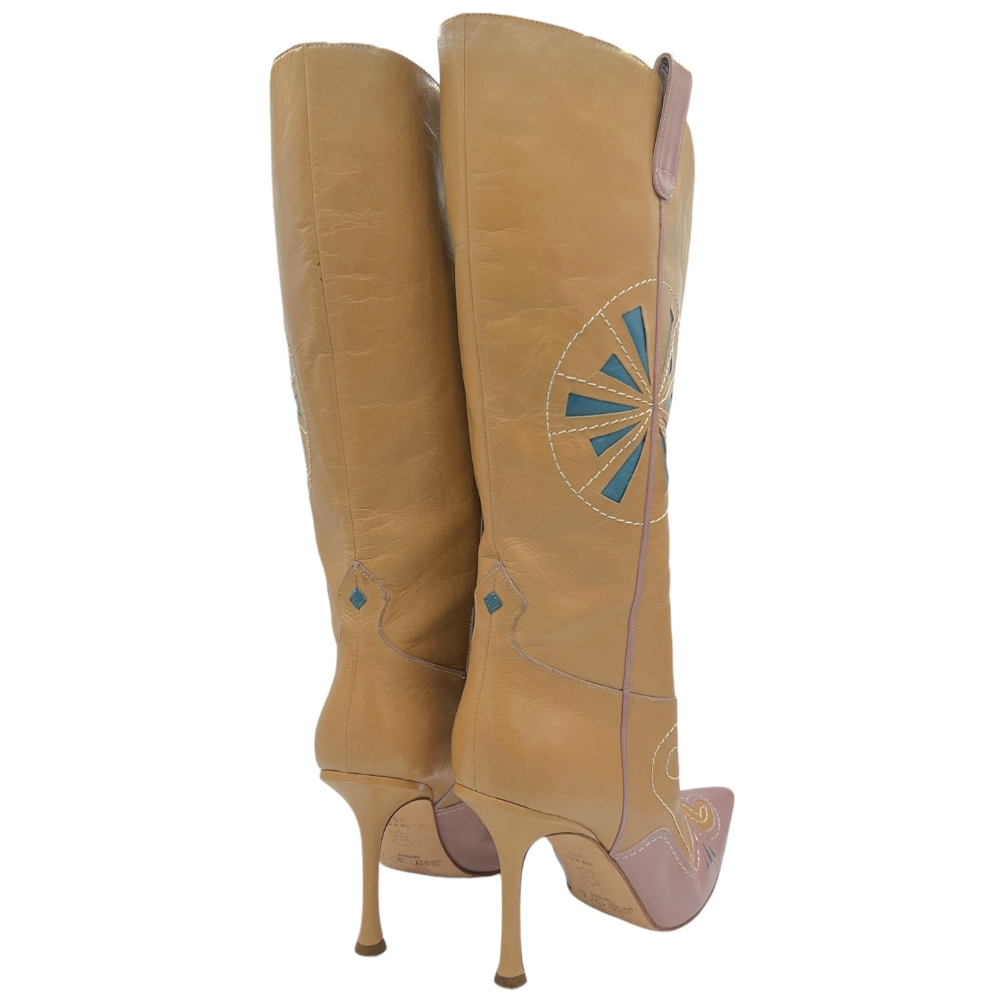 Jimmy Choo Tan Leather Embroidered Heeled Western Boots