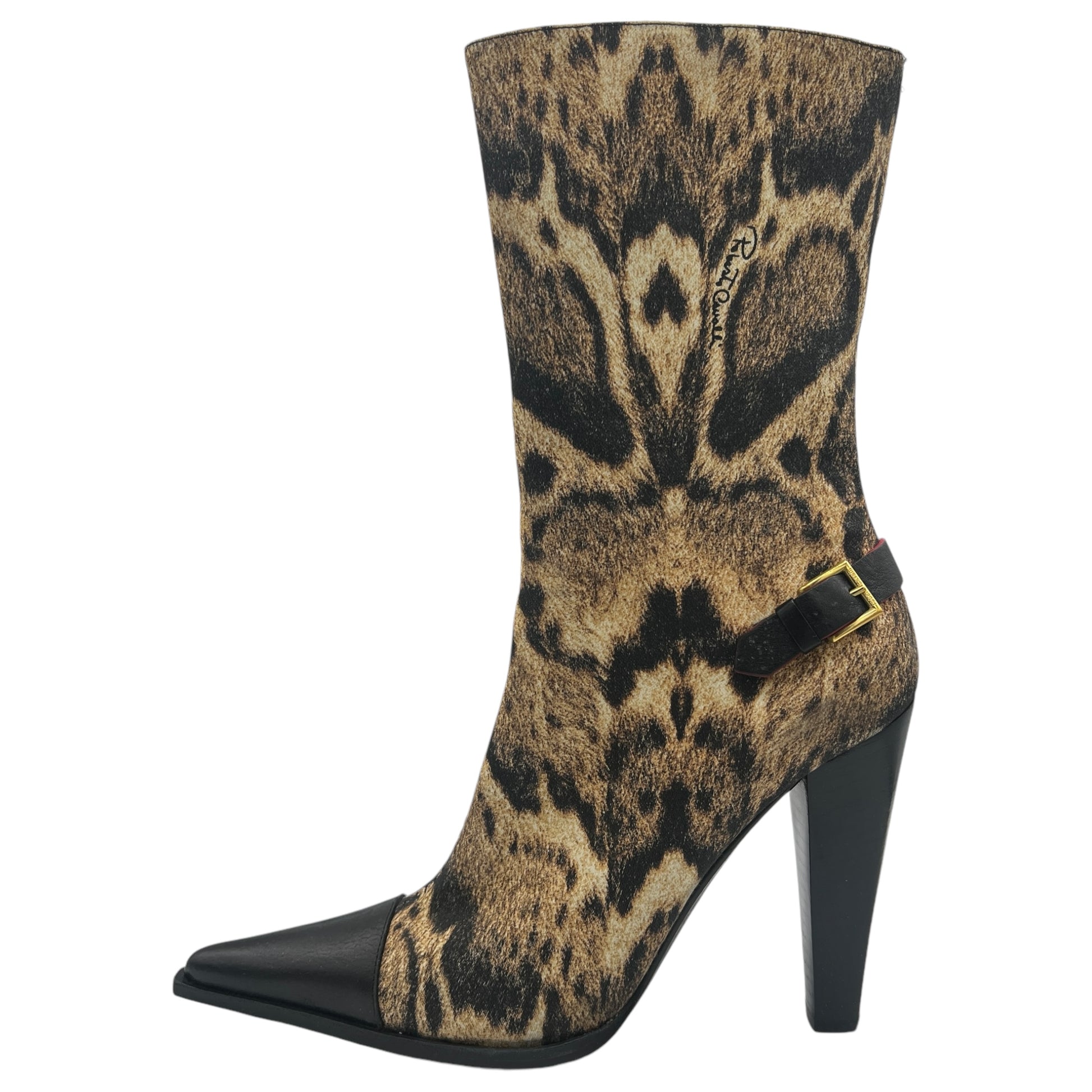 Roberto Cavalli Leopard Print Pointed Toe Heeled Booties - Outfit Repeater