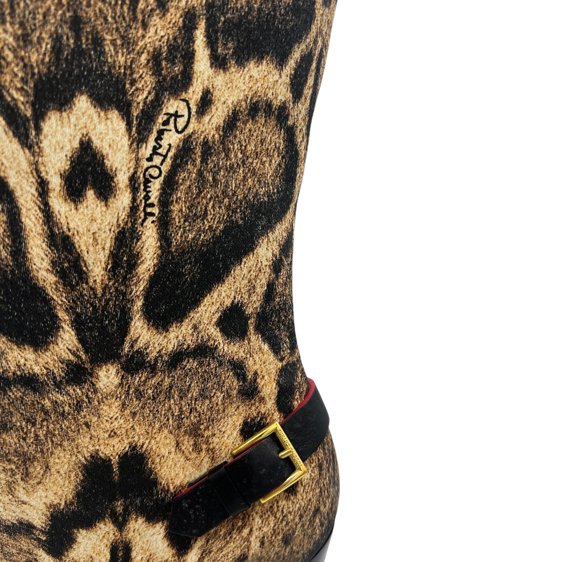 Roberto Cavalli Leopard Print Pointed Toe Heeled Booties - Outfit Repeater