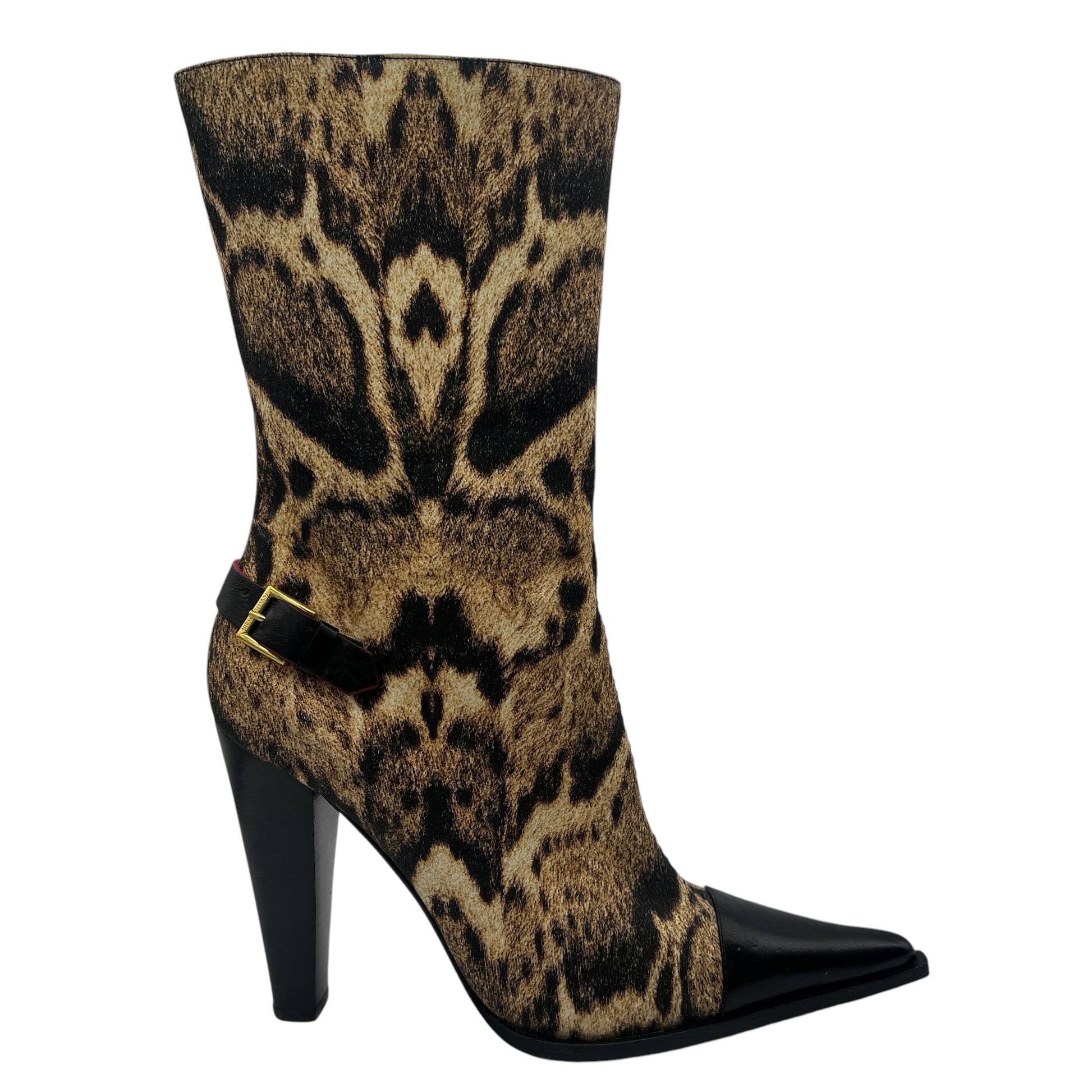 Roberto Cavalli Leopard Print Pointed Toe Heeled Booties - Outfit Repeater