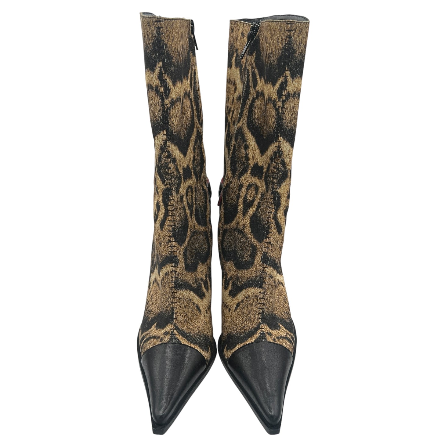 Roberto Cavalli Leopard Print Pointed Toe Heeled Booties - Outfit Repeater