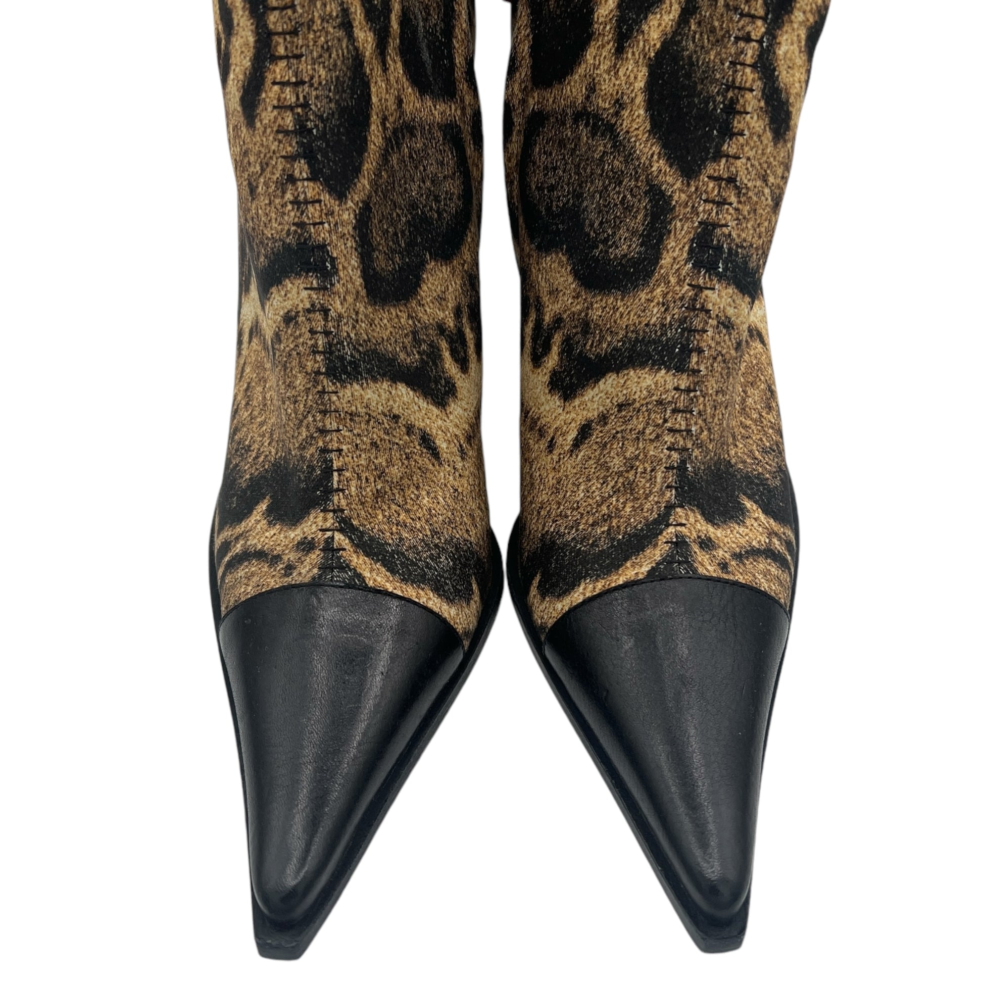 Roberto Cavalli Leopard Print Pointed Toe Heeled Booties - Outfit Repeater