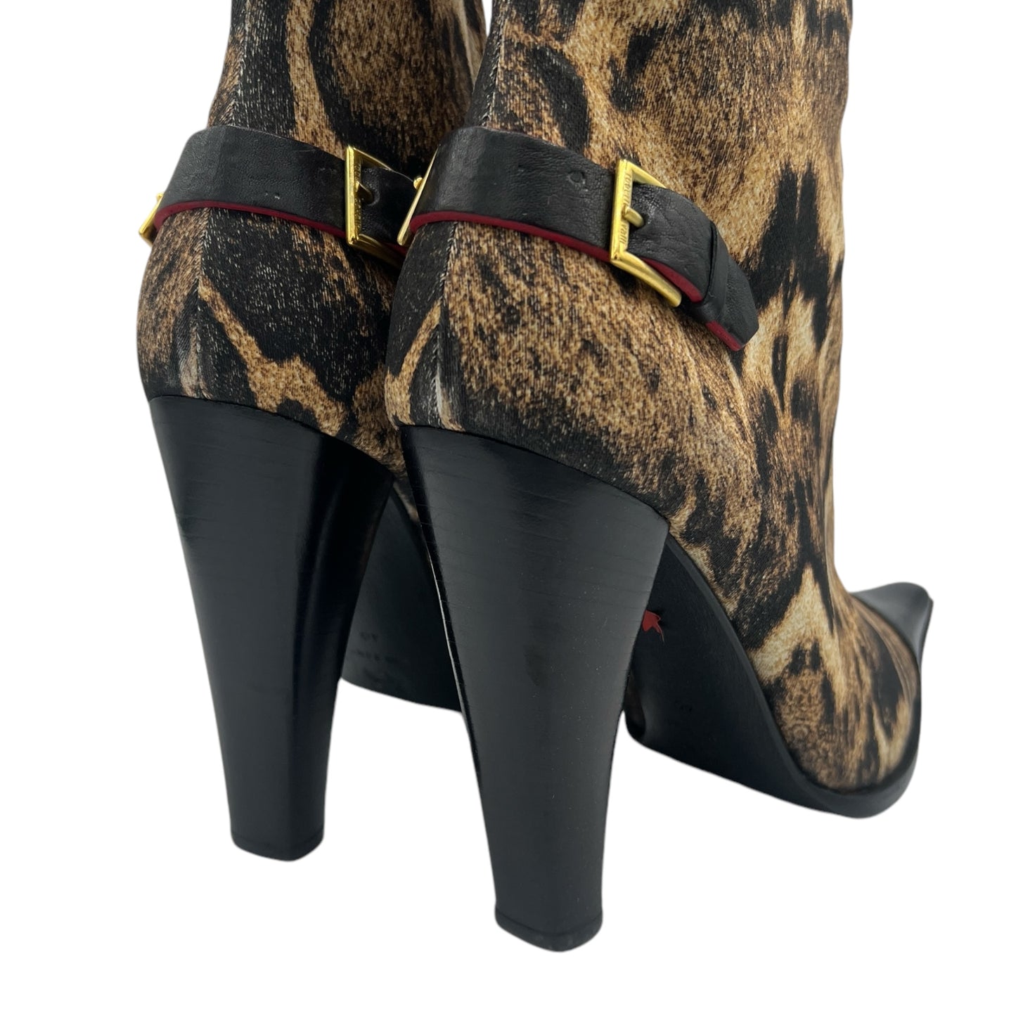 Roberto Cavalli Leopard Print Pointed Toe Heeled Booties - Outfit Repeater