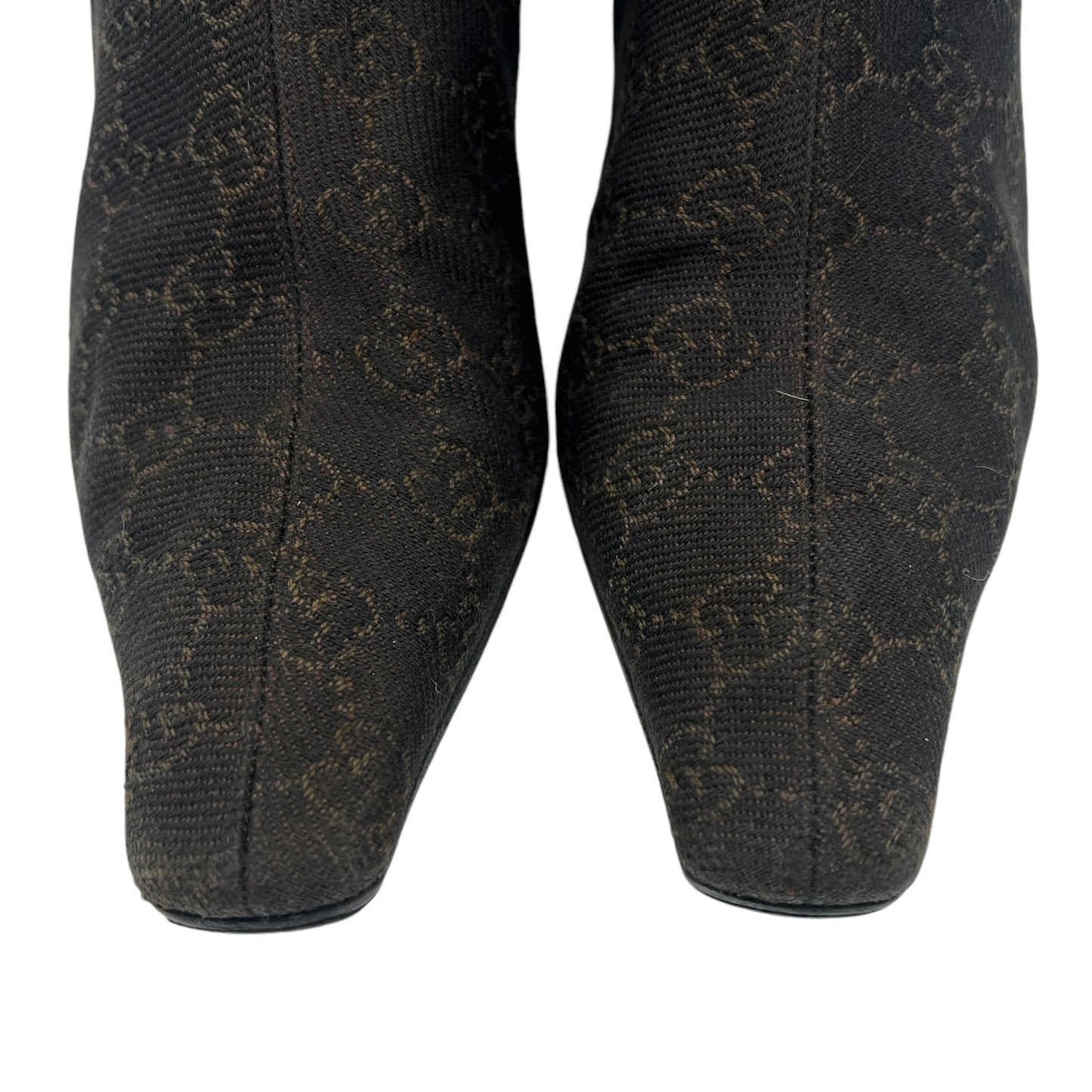 Gucci Brown Monogram Canvas Heeled Square Toe Boots