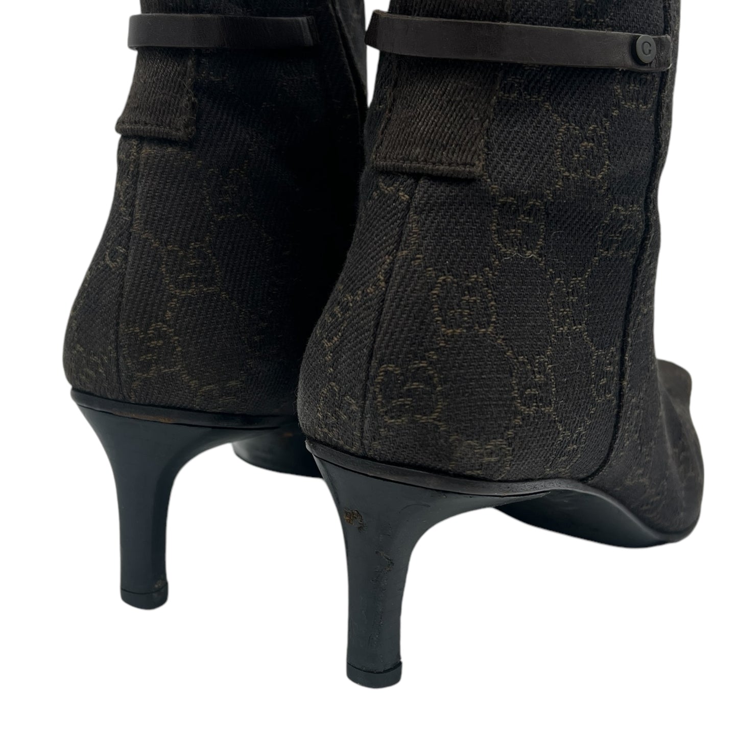 Gucci Brown Monogram Canvas Heeled Square Toe Boots