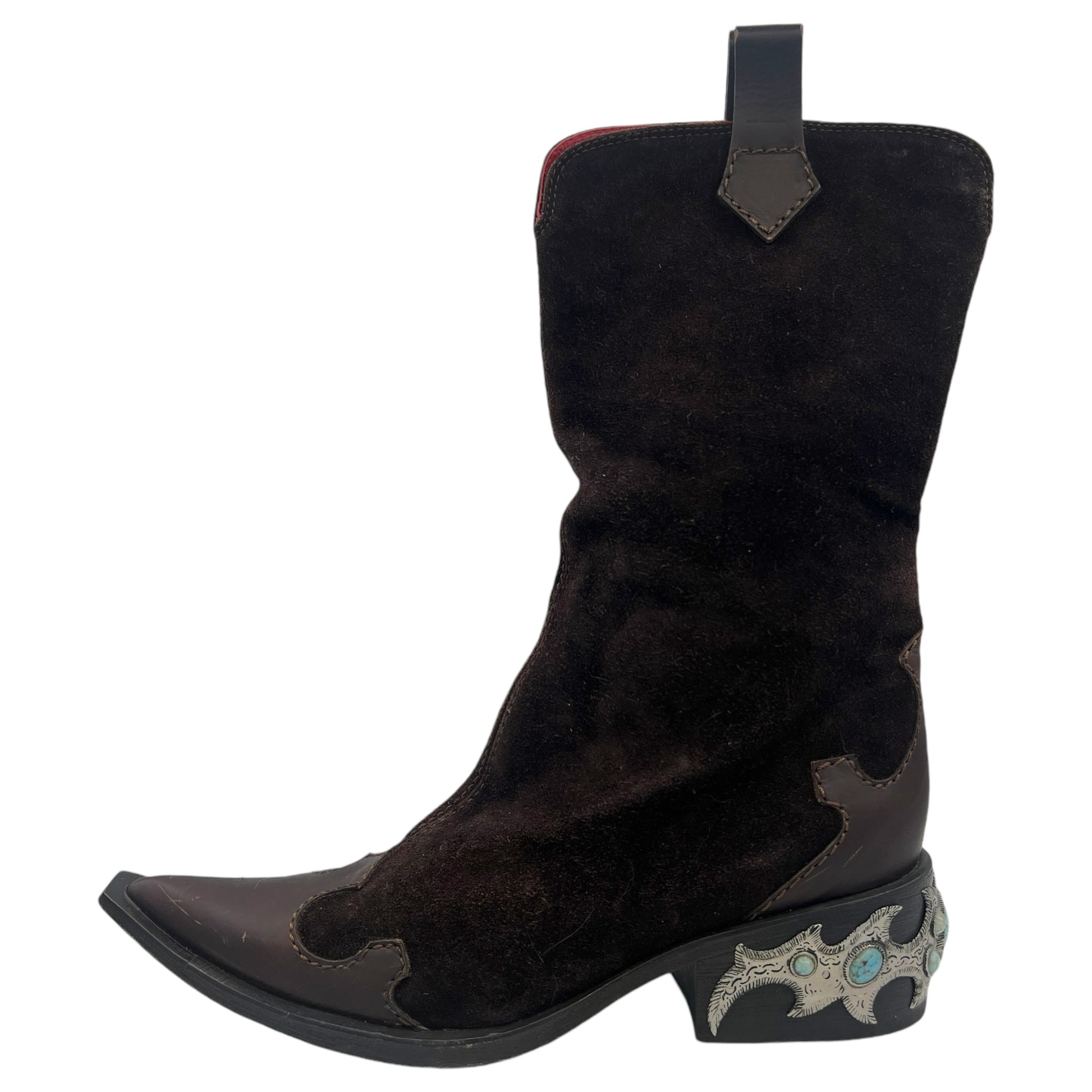 Giuseppe Zanotti Brown Suede Turquoise Embellished Cowboy Boots - Outfit Repeater