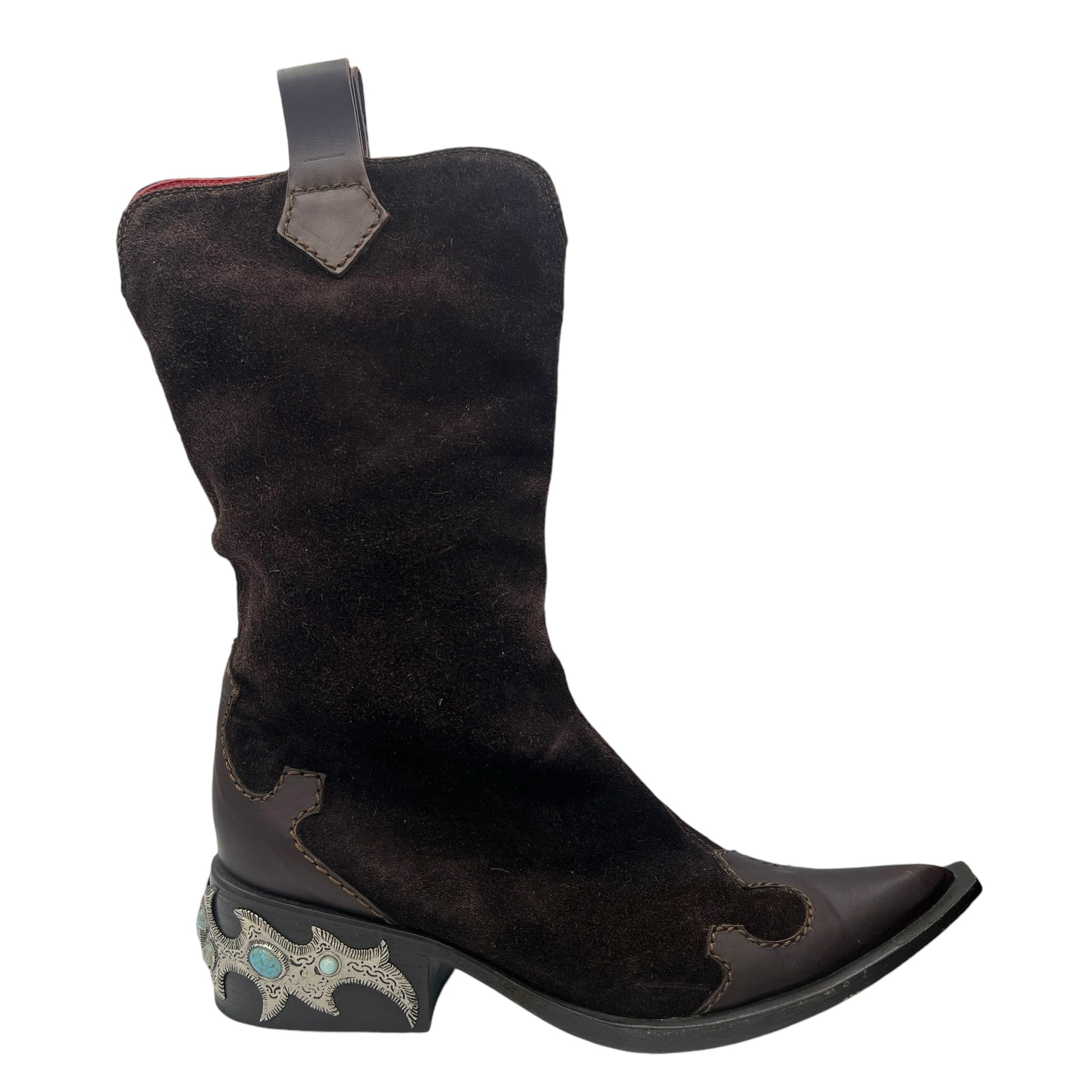 Giuseppe Zanotti Brown Suede Turquoise Embellished Cowboy Boots - Outfit Repeater