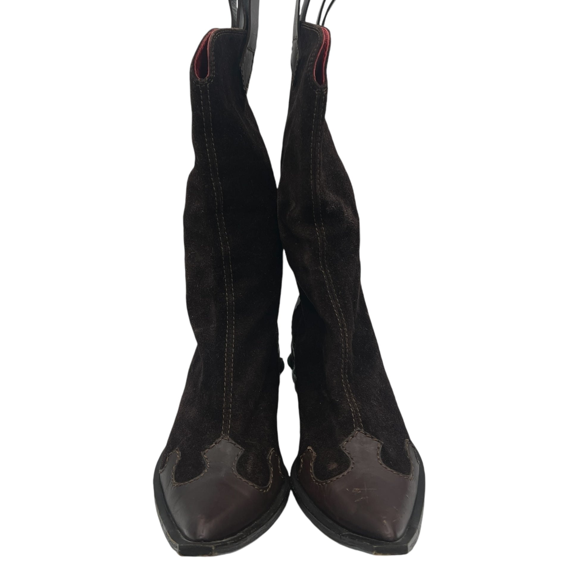 Giuseppe Zanotti Brown Suede Turquoise Embellished Cowboy Boots - Outfit Repeater