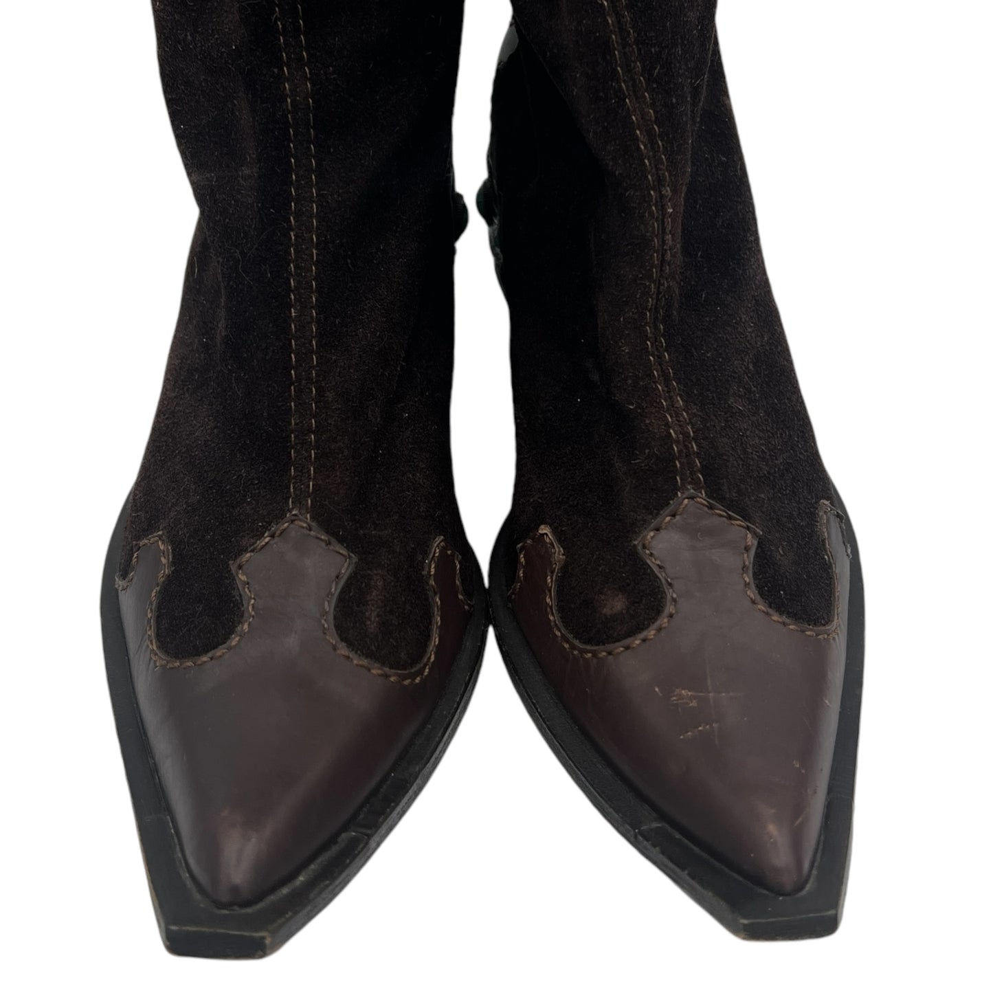 Giuseppe Zanotti Brown Suede Turquoise Embellished Cowboy Boots - Outfit Repeater