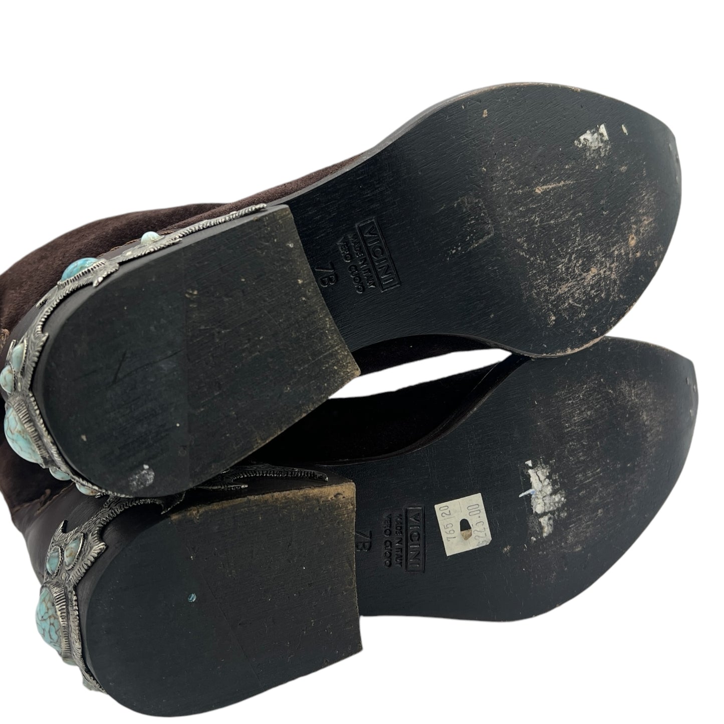 Giuseppe Zanotti Brown Suede Turquoise Embellished Cowboy Boots - Outfit Repeater