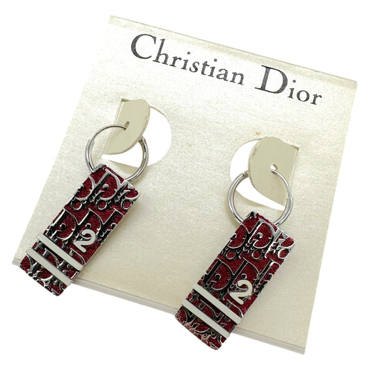 Christian Dior Red Trotter Monogram Hoop Earrings