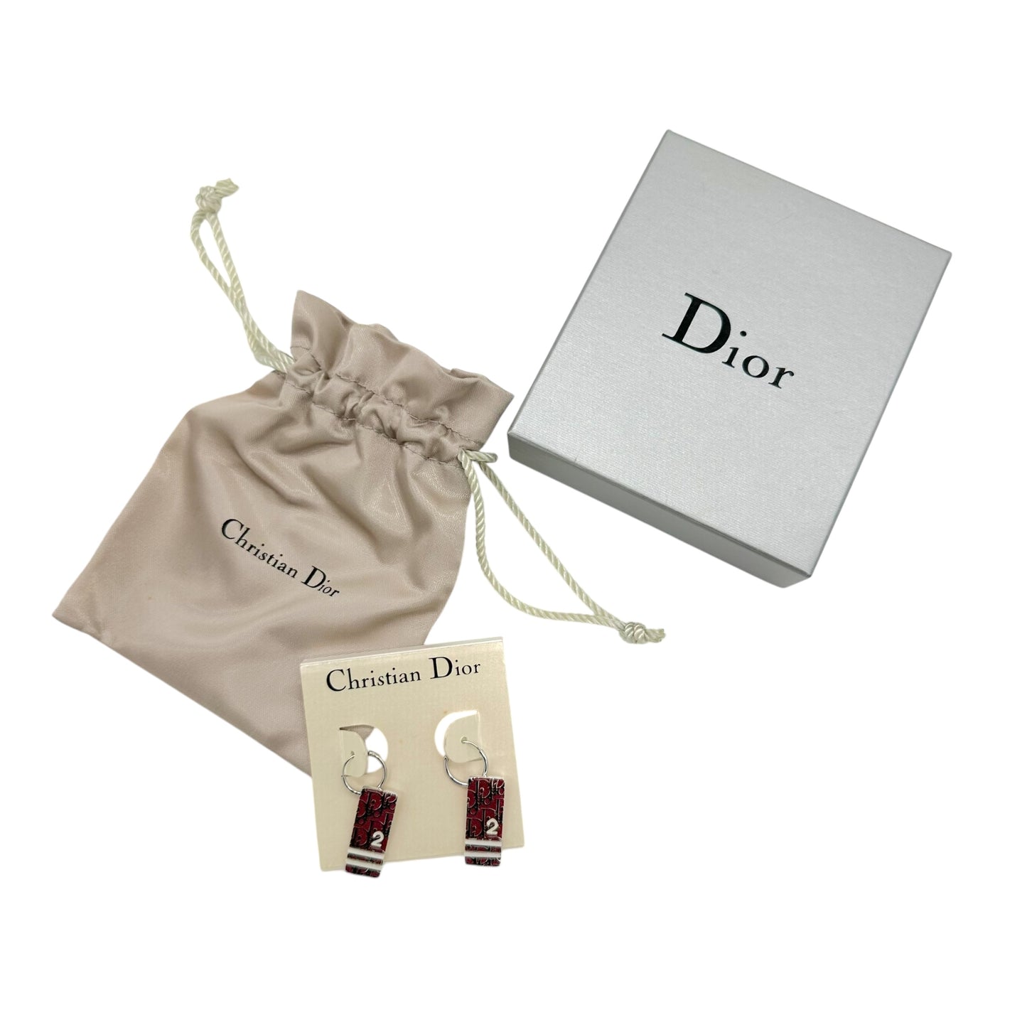 Christian Dior Red Trotter Monogram Hoop Earrings