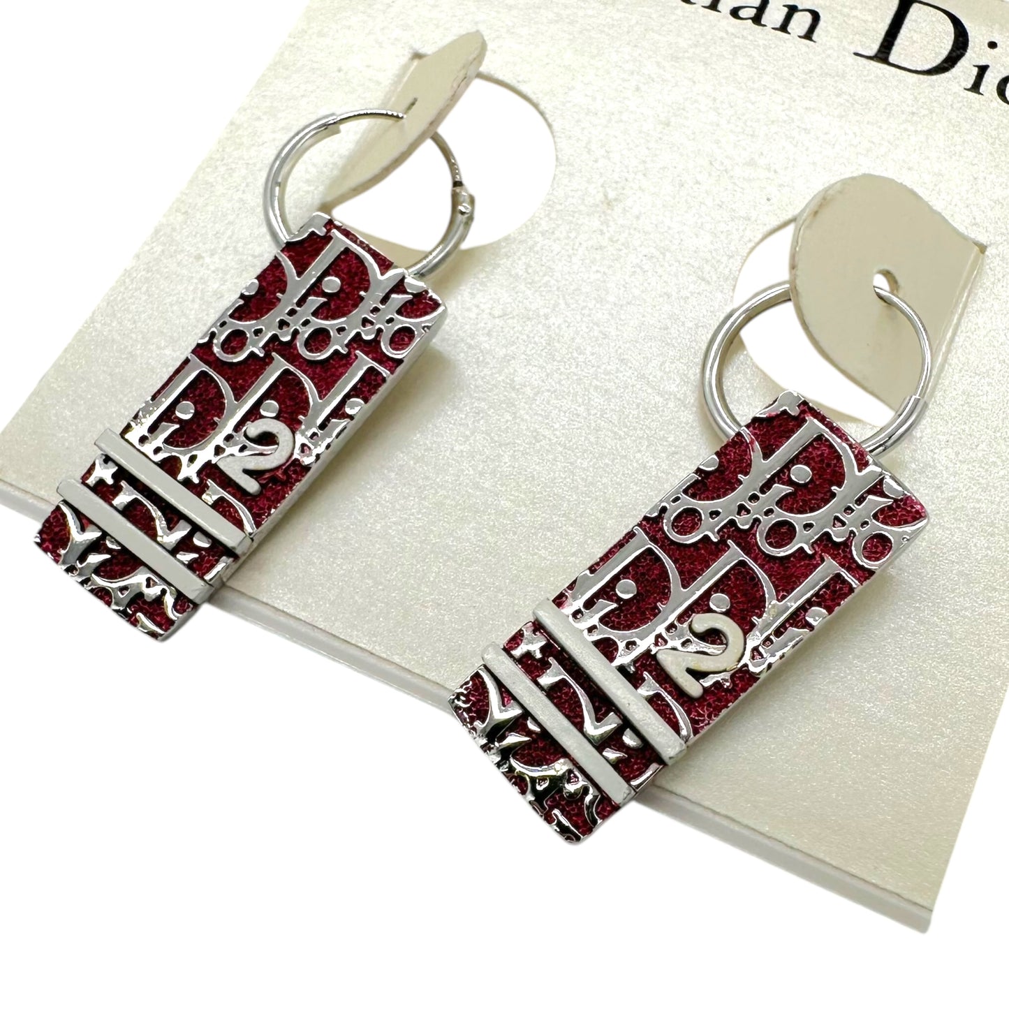 Christian Dior Red Trotter Monogram Hoop Earrings