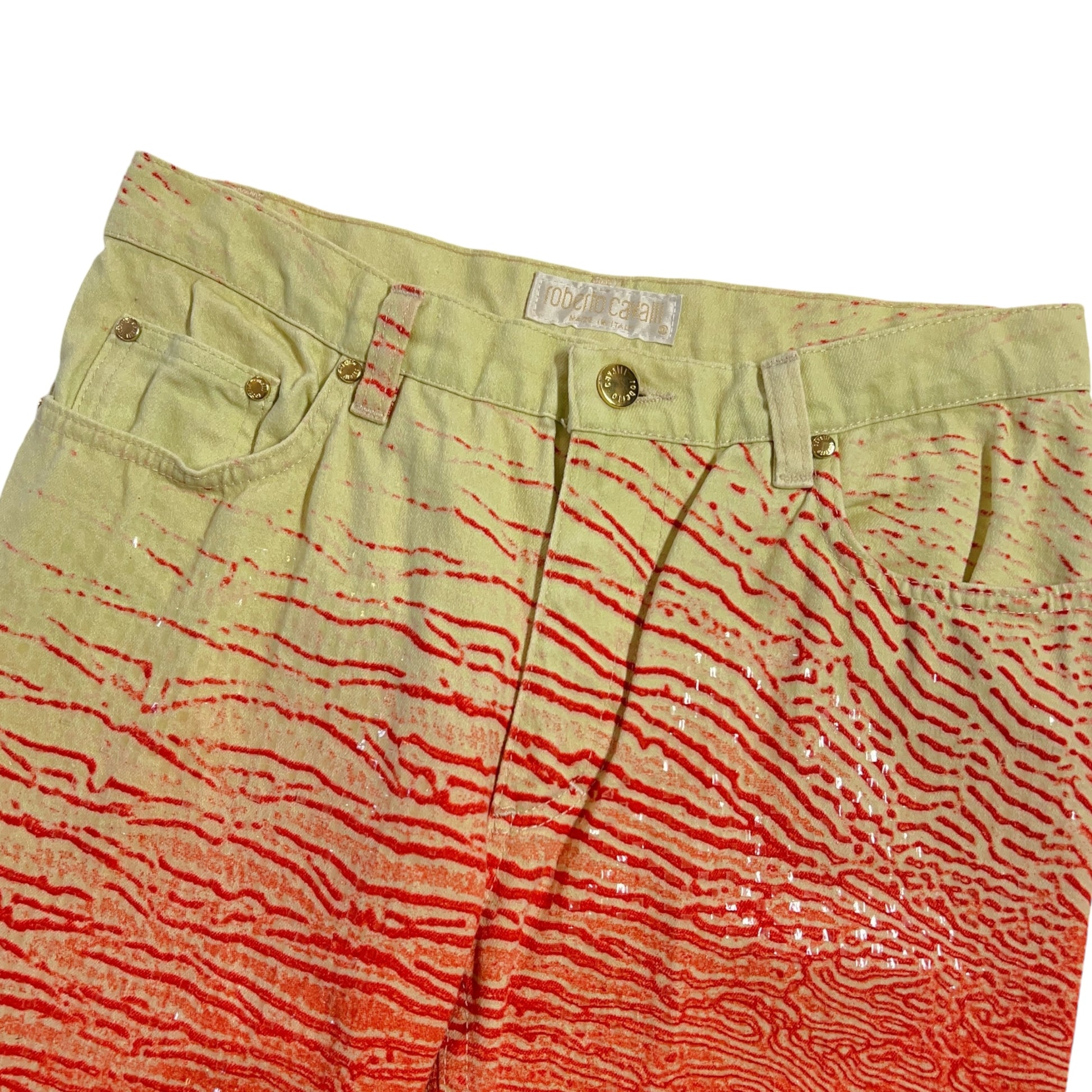Roberto Cavalli Yellow & Red Striped Shine Jeans - Outfit Repeater