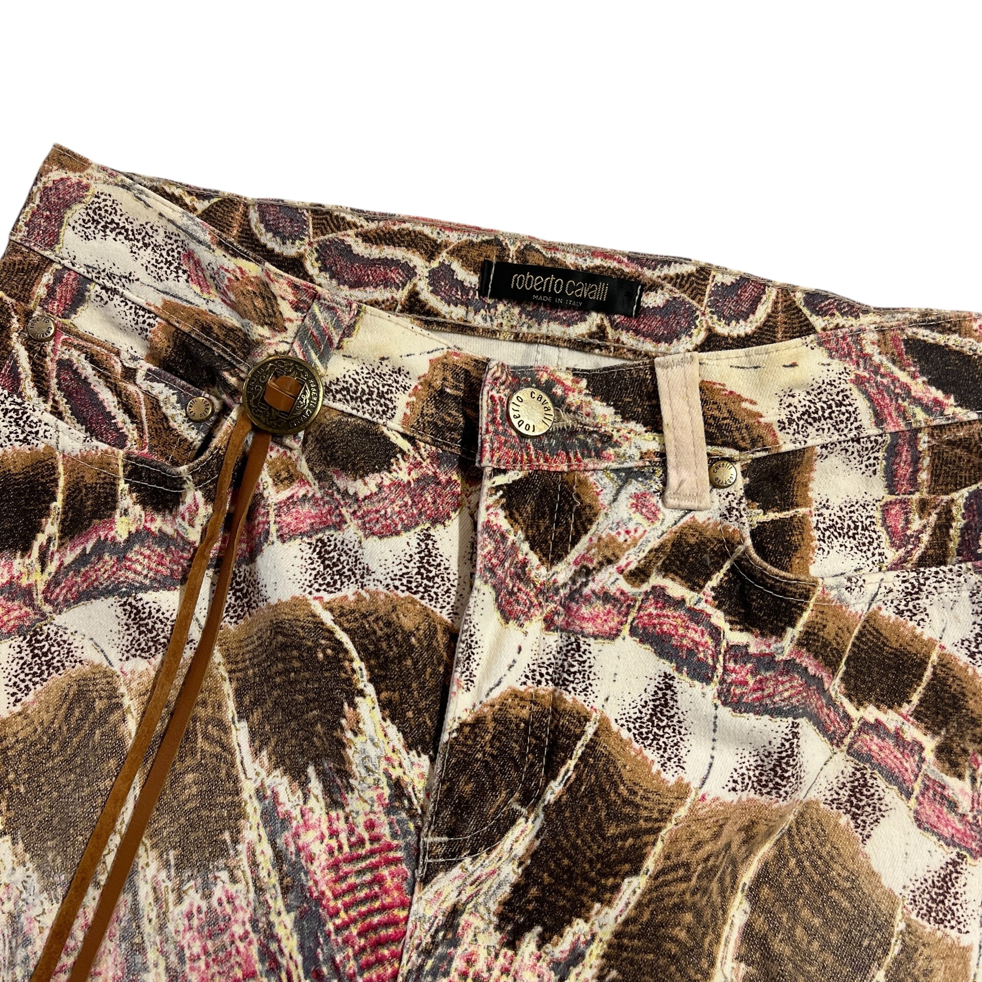 Roberto Cavalli S/S 2003 Feather Hem Printed Jeans - Outfit Repeater