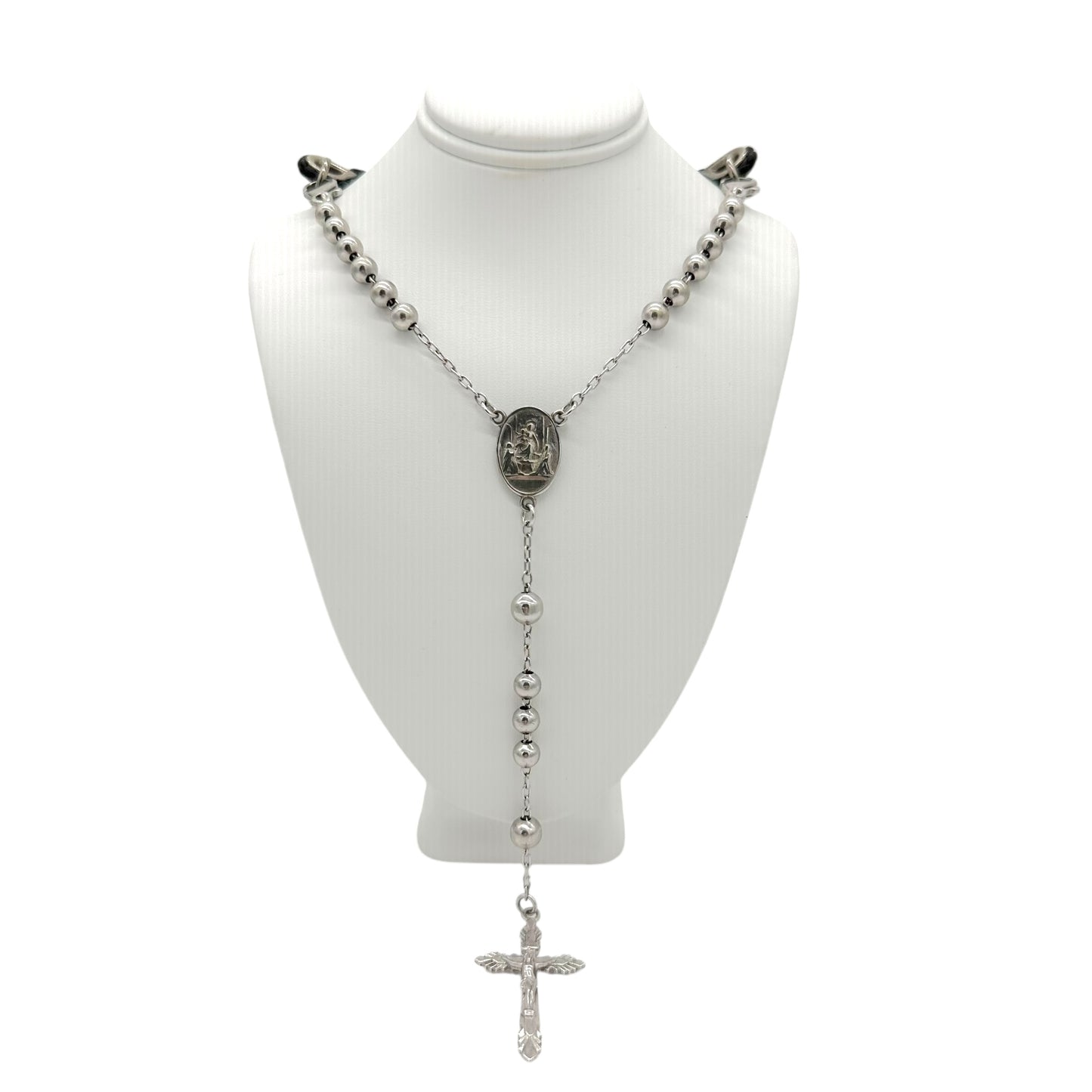 Dolce & Gabbana Leather Cord Silver Rosary Necklace