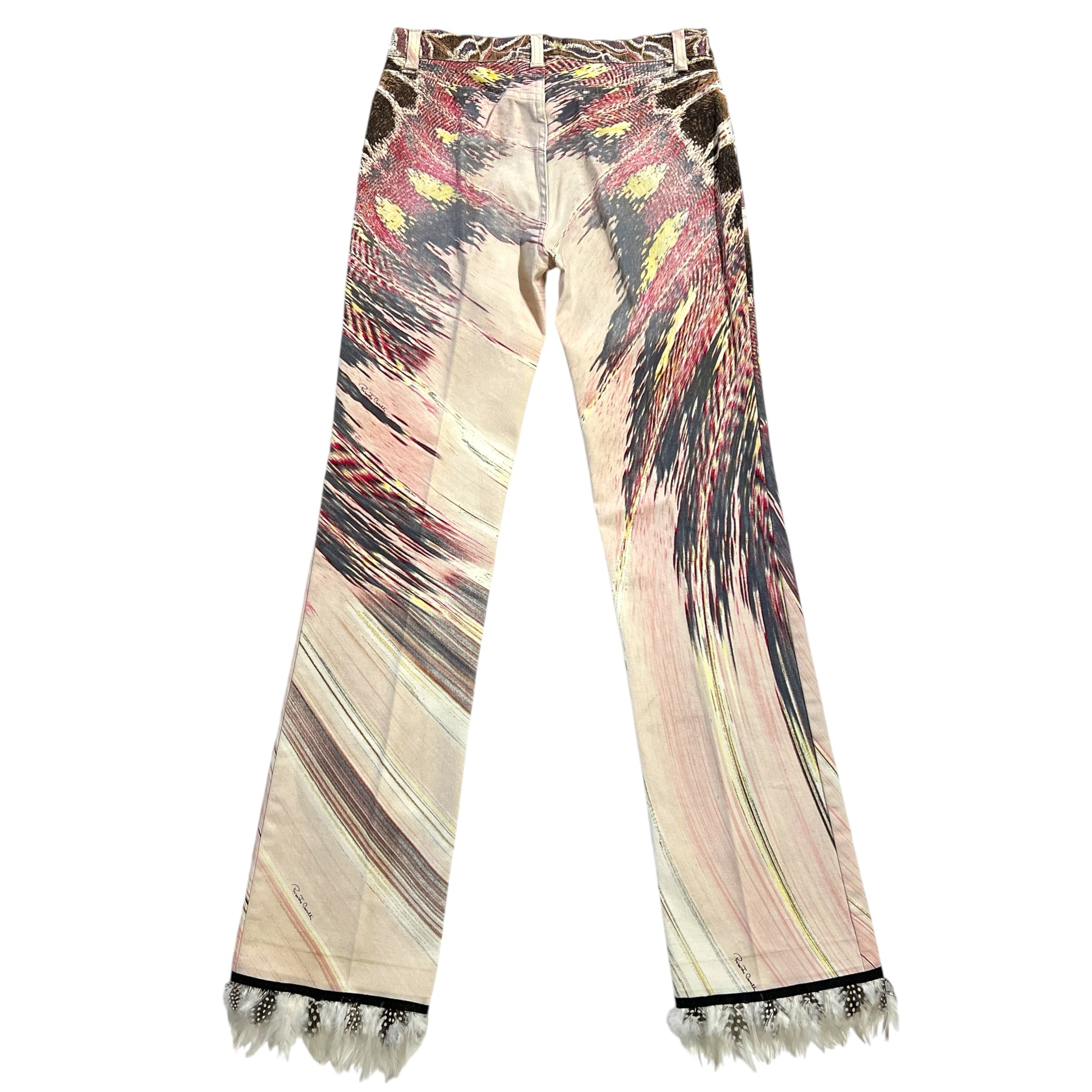 Roberto Cavalli S/S 2003 Feather Hem Printed Jeans - Outfit Repeater