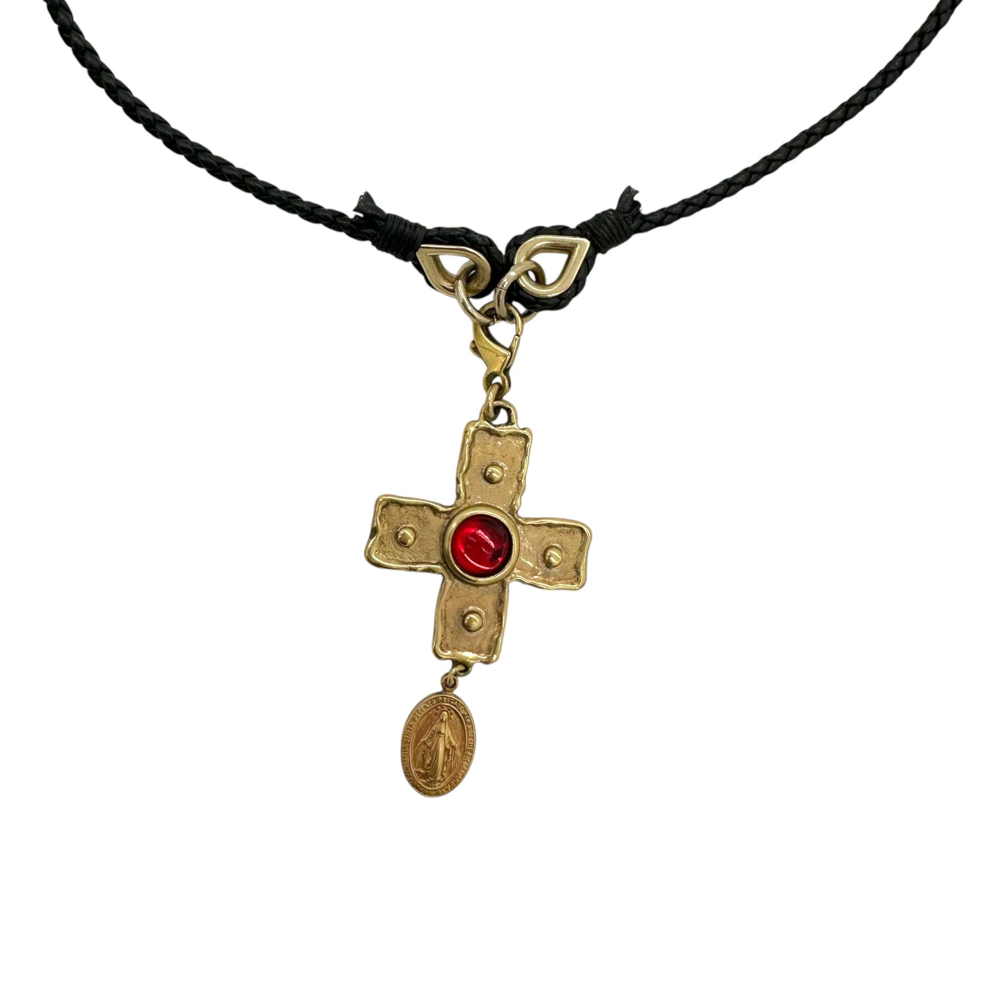 Dolce & Gabbana Gold Cross Leather Cord Necklace