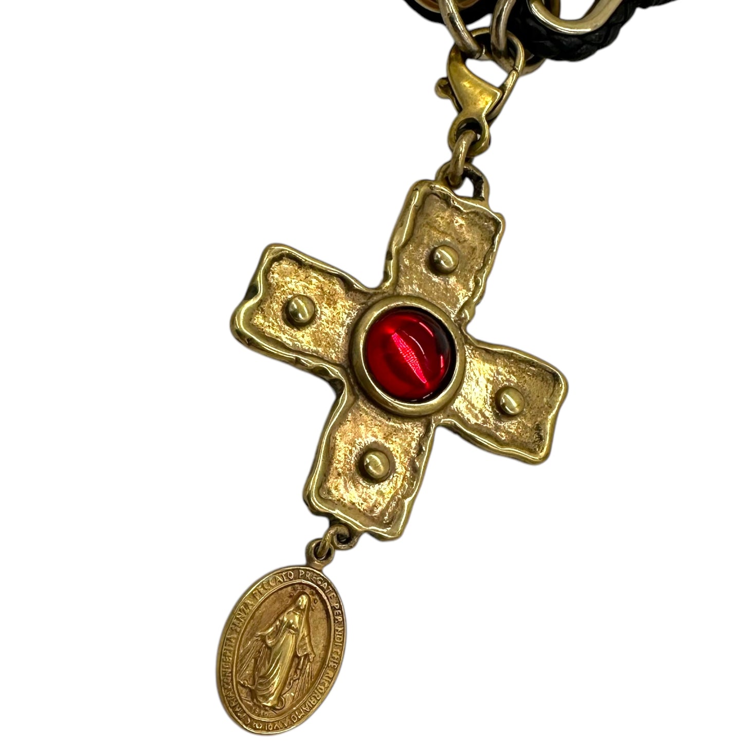 Dolce & Gabbana Gold Cross Leather Cord Necklace