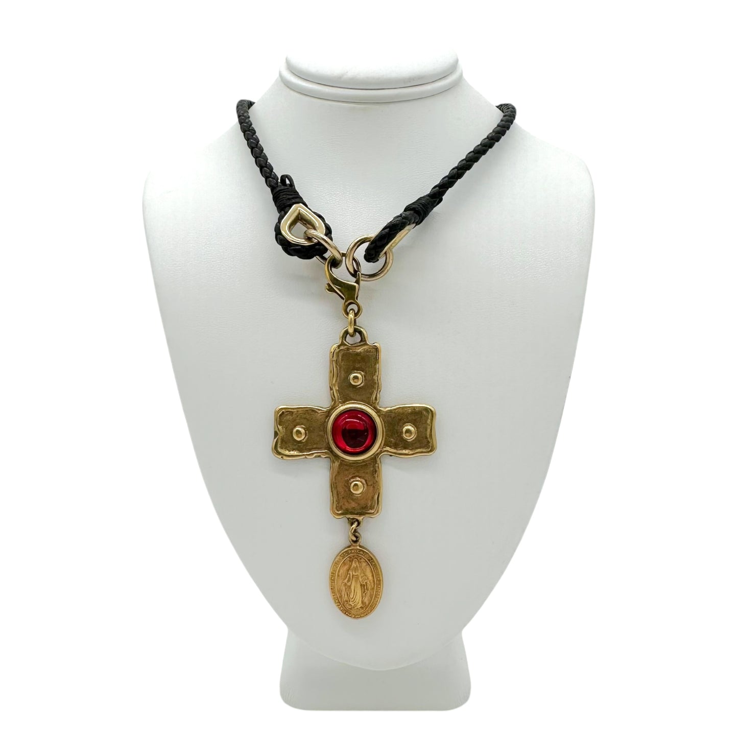 Dolce & Gabbana Gold Cross Leather Cord Necklace