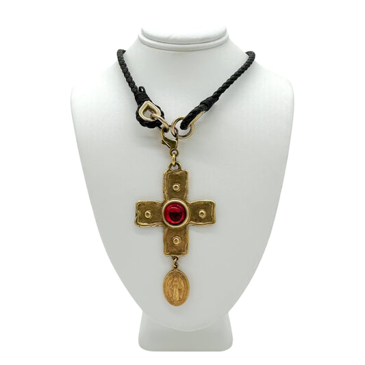 Dolce & Gabbana Gold Cross Leather Cord Necklace