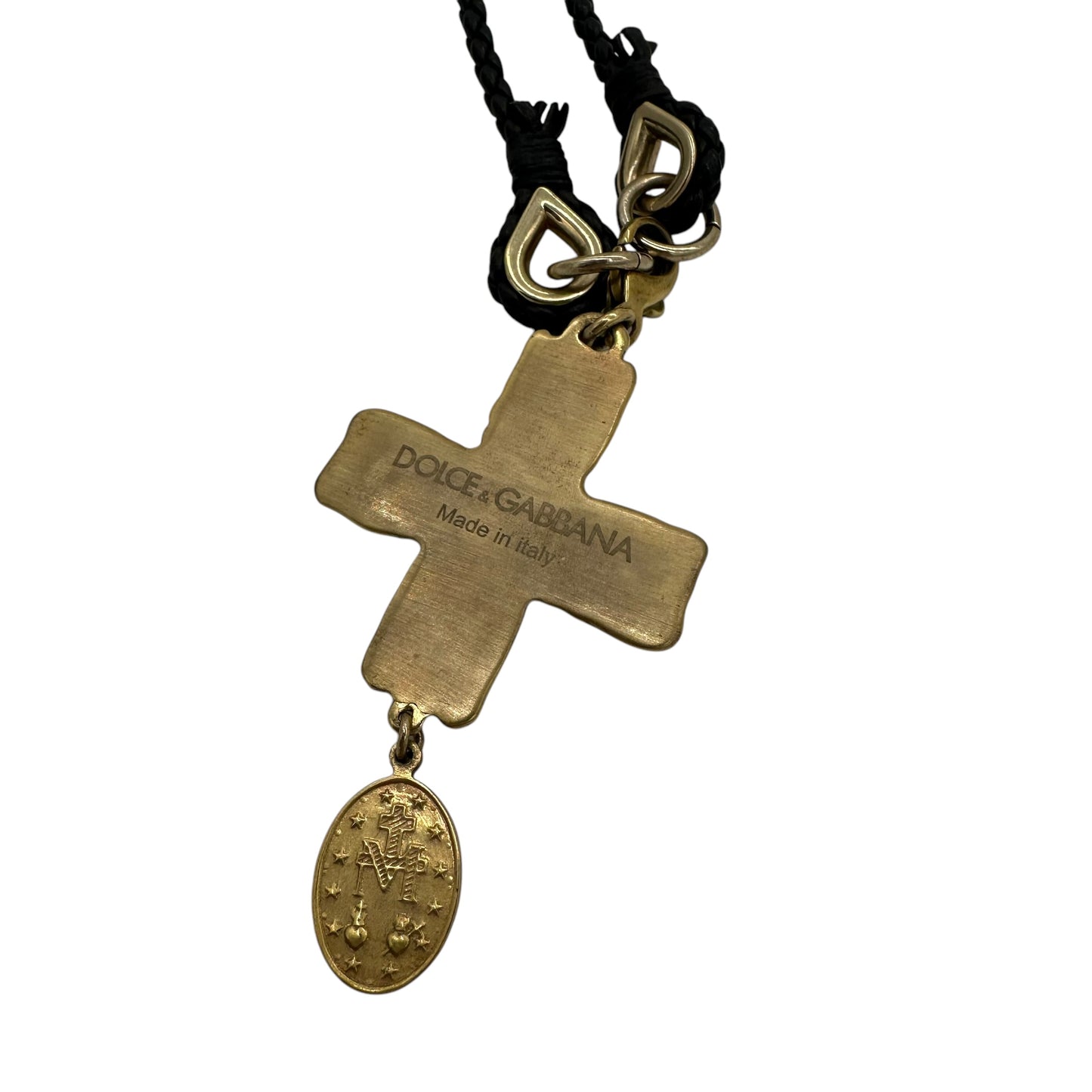 Dolce & Gabbana Gold Cross Leather Cord Necklace