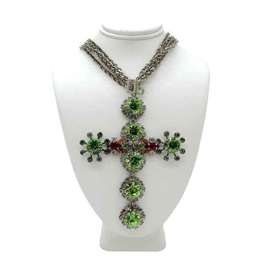 Dolce & Gabbana Green Rhinestone Multi-Chain Cross Choker - Outfit Repeater