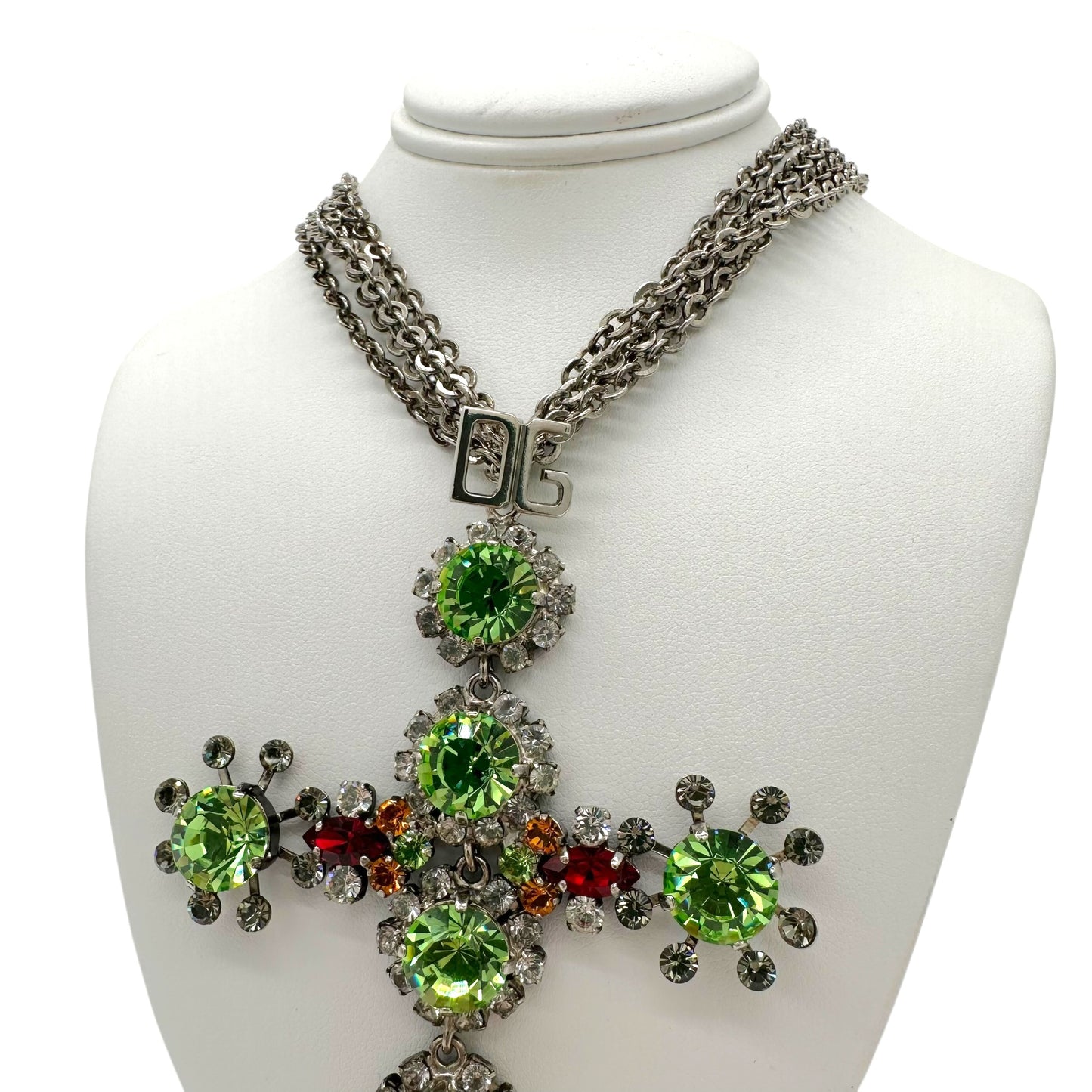 Dolce & Gabbana Green Rhinestone Multi-Chain Cross Choker - Outfit Repeater