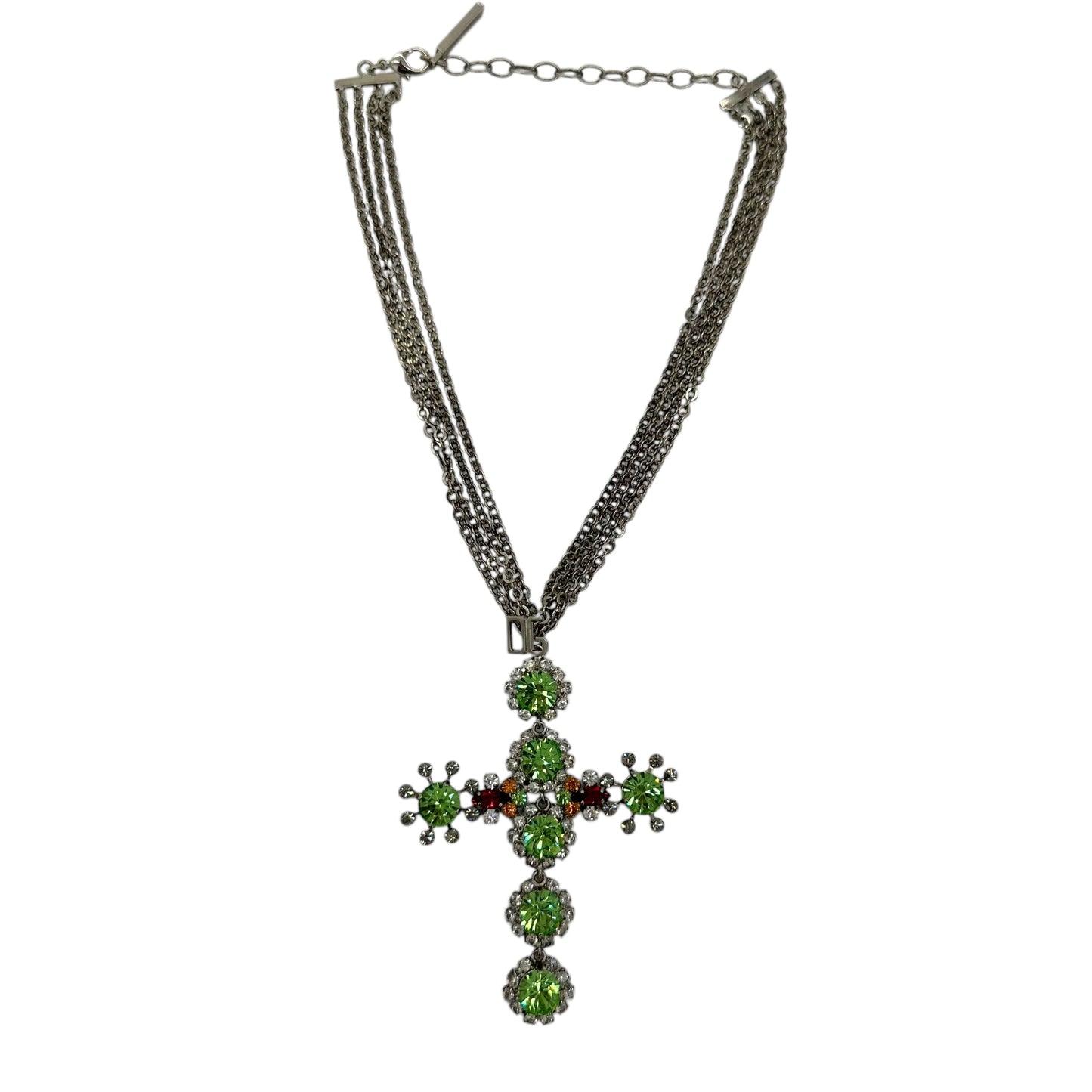 Dolce & Gabbana Green Rhinestone Multi-Chain Cross Choker - Outfit Repeater