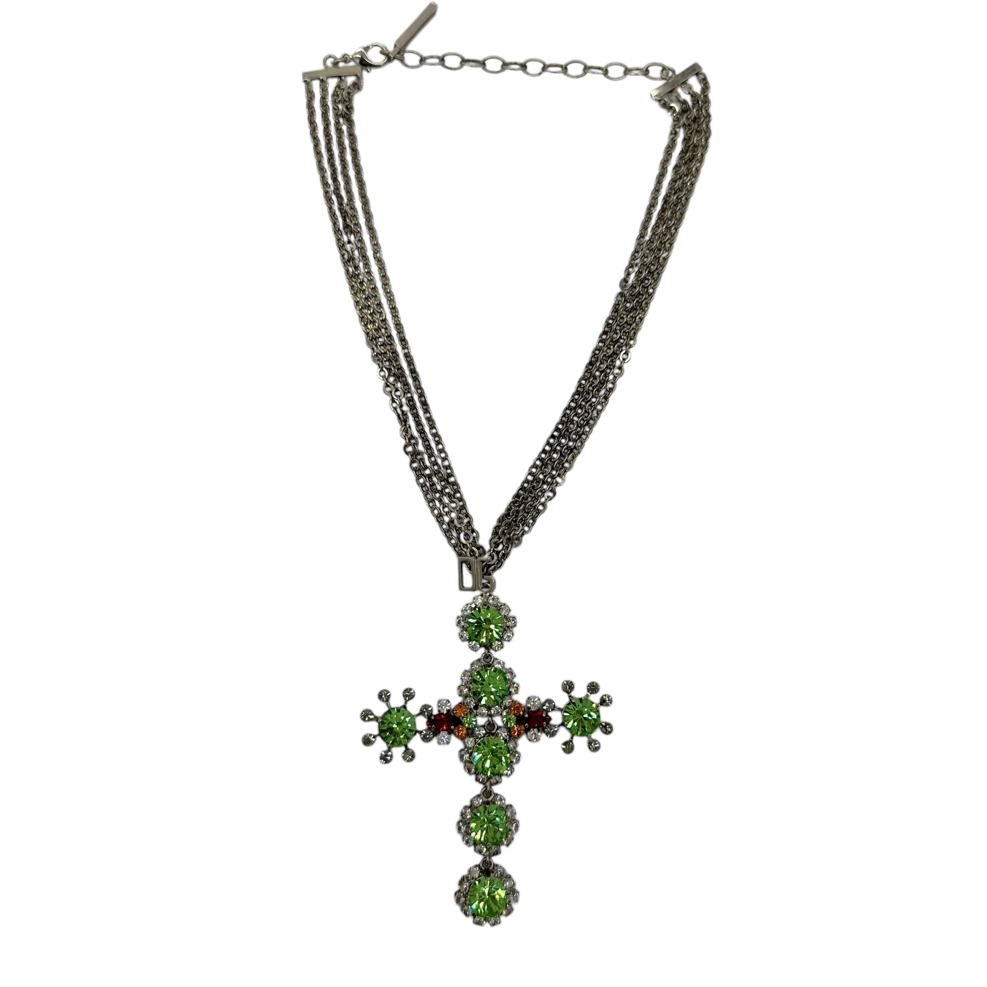 Dolce & Gabbana Green Rhinestone Multi-Chain Cross Choker - Outfit Repeater