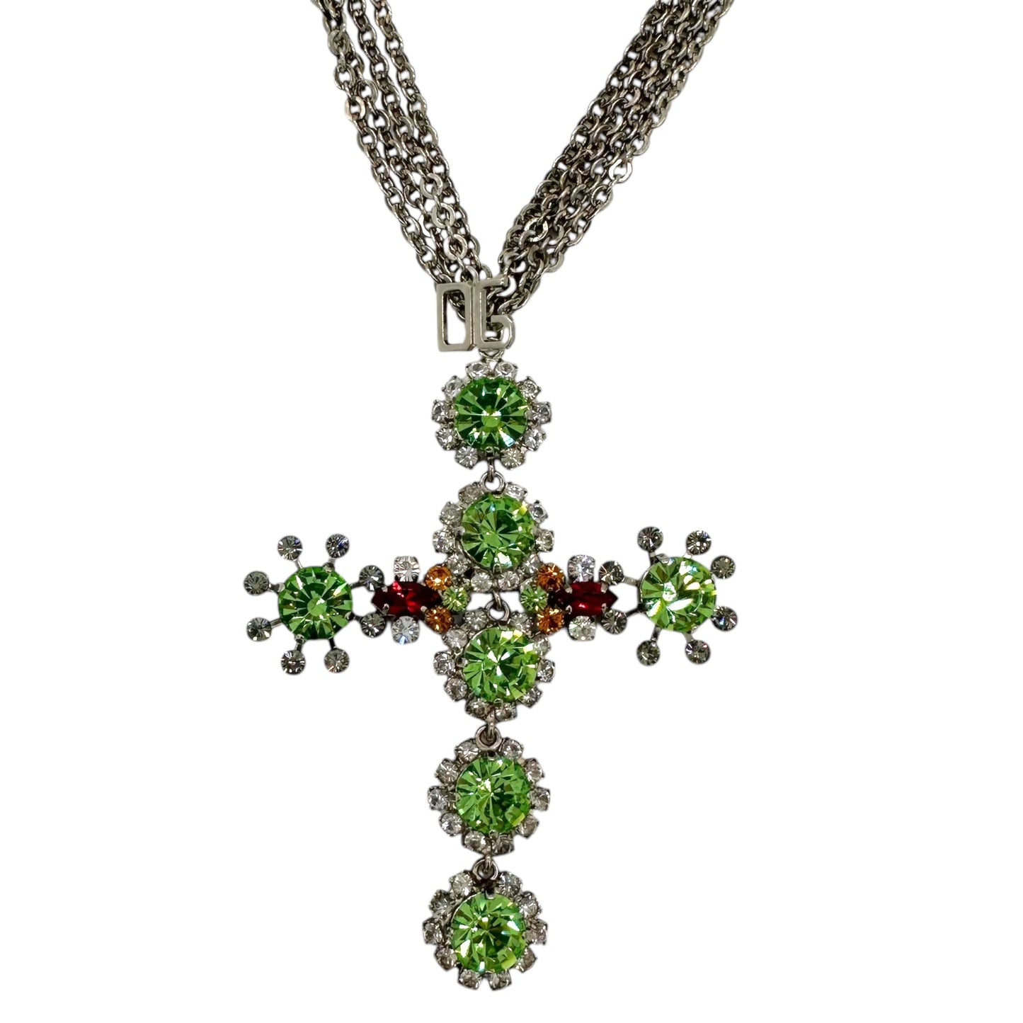 Dolce & Gabbana Green Rhinestone Multi-Chain Cross Choker - Outfit Repeater