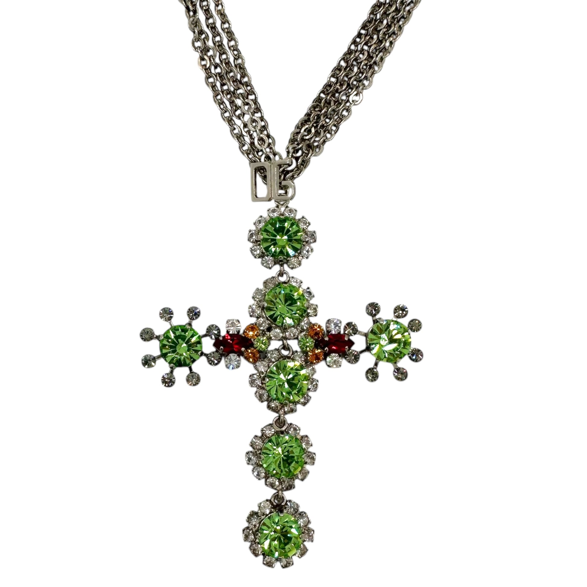 Dolce & Gabbana Green Rhinestone Multi-Chain Cross Choker - Outfit Repeater
