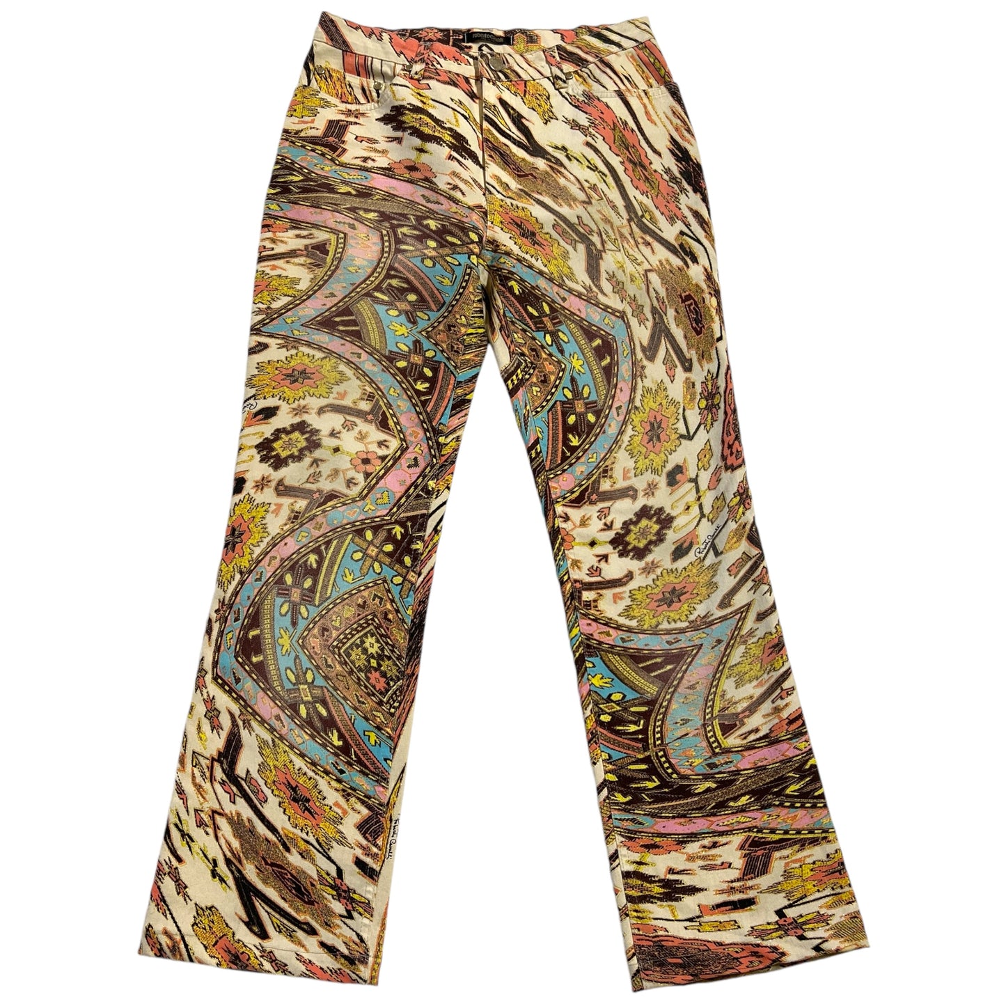 Roberto Cavalli S/S 2003 Ivory Multicolor Printed Jeans